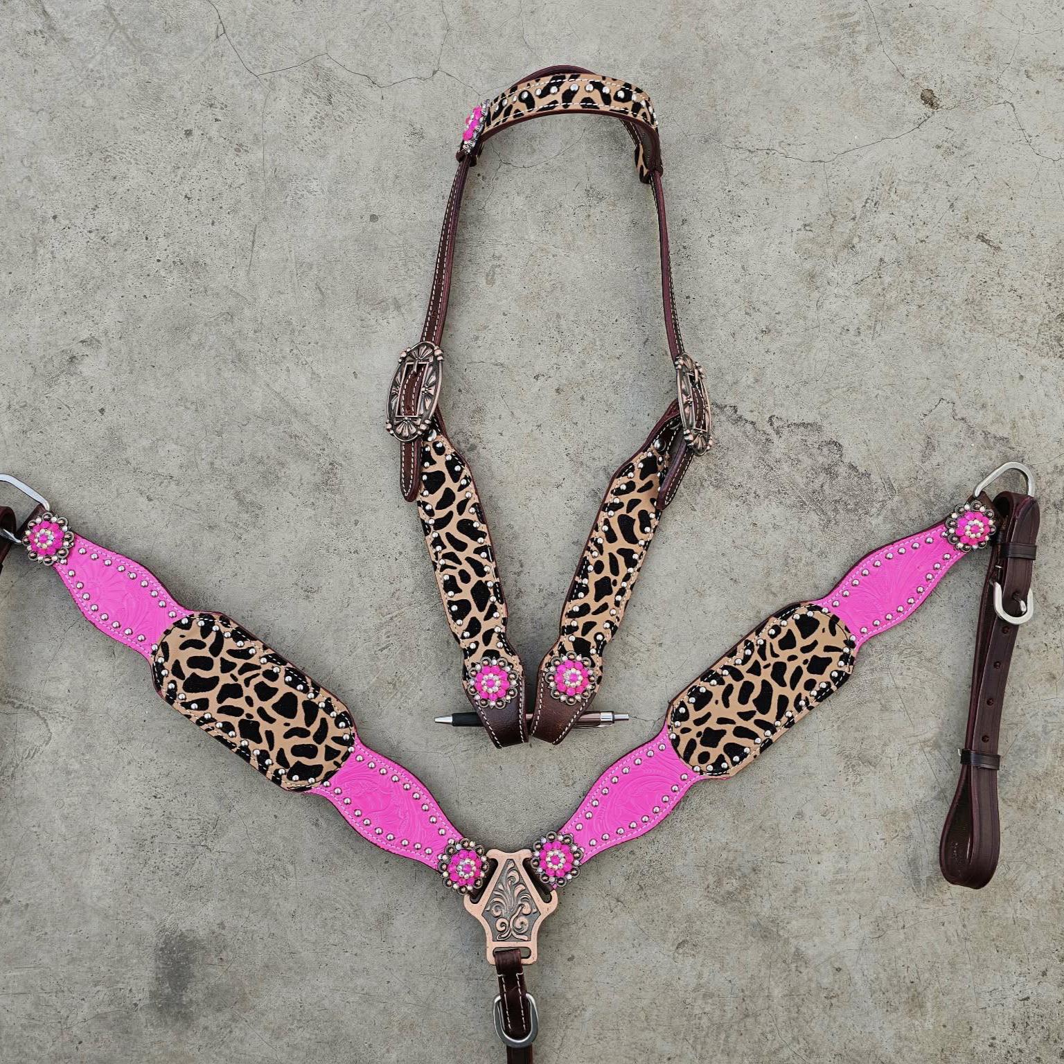 Western Horse Tack Set | Made to Order | Pink with Cheetah Print