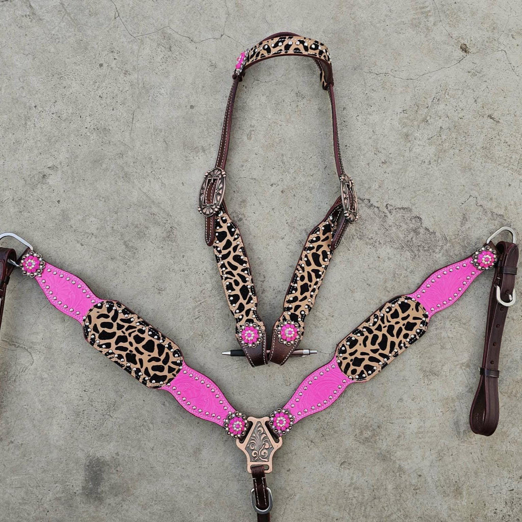 Western Horse Tack Set | Made to Order | Pink with Cheetah Print