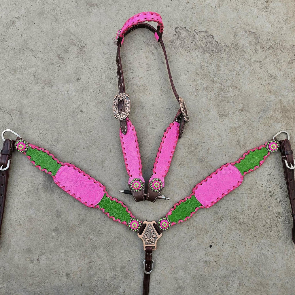 Western Horse Tack Set | Made to Order | Pink& Green