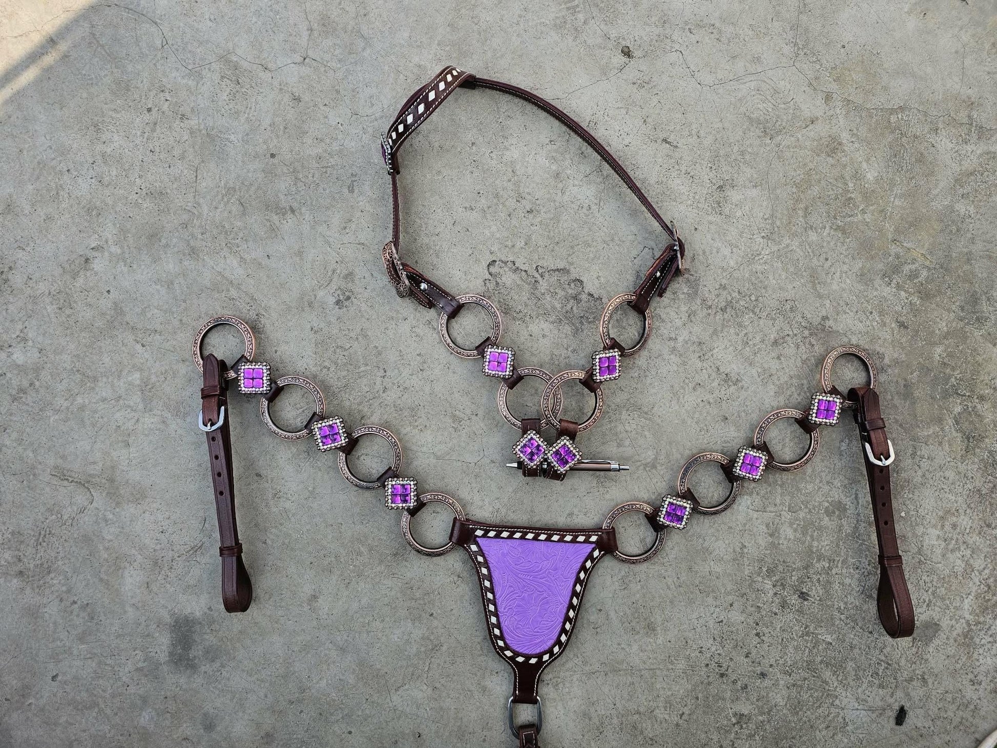 Western Horse Tack Set | Made to Order | Purple Ring Set