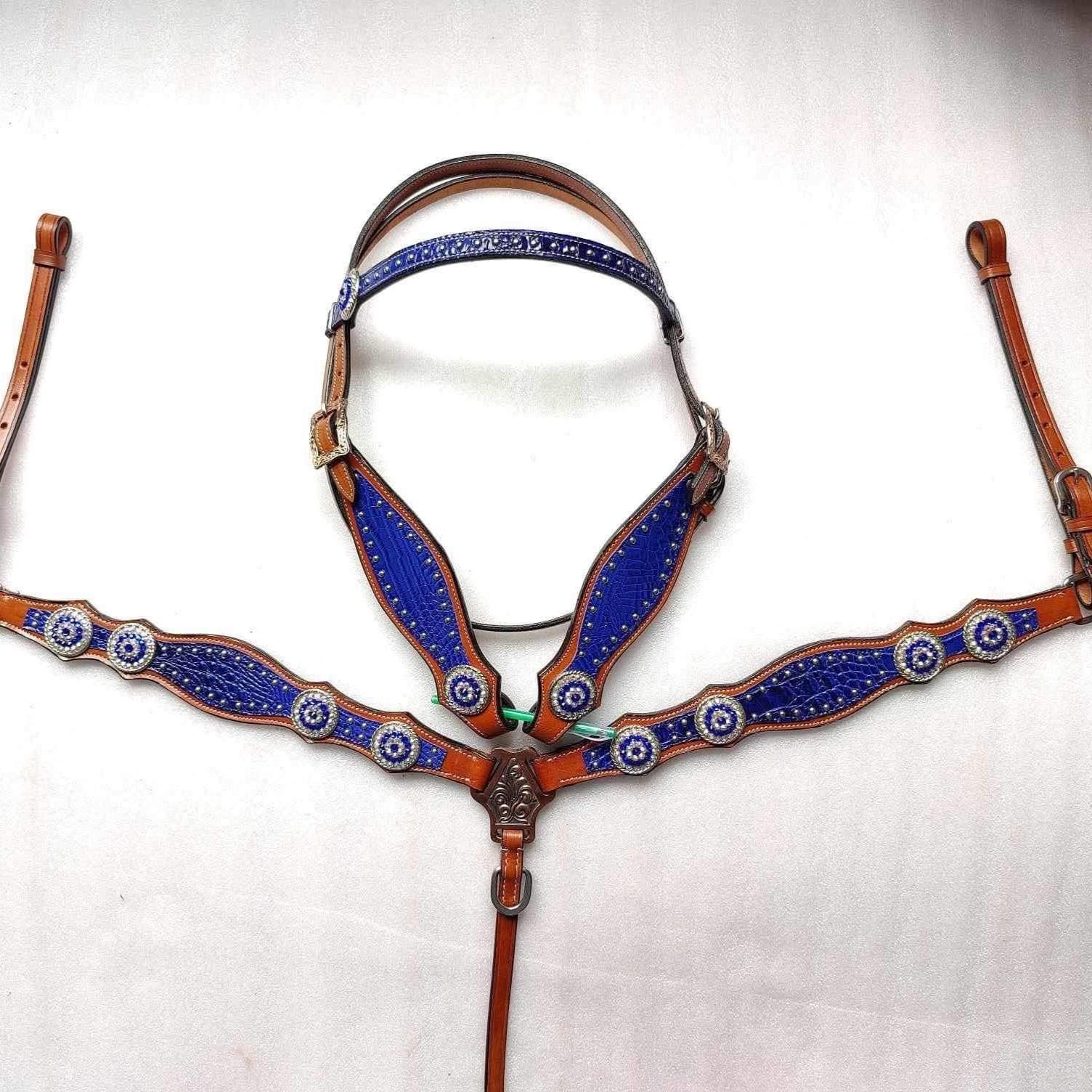 Made to Order Tan leather deep blue Western Tack Se- barrel racing tack sets