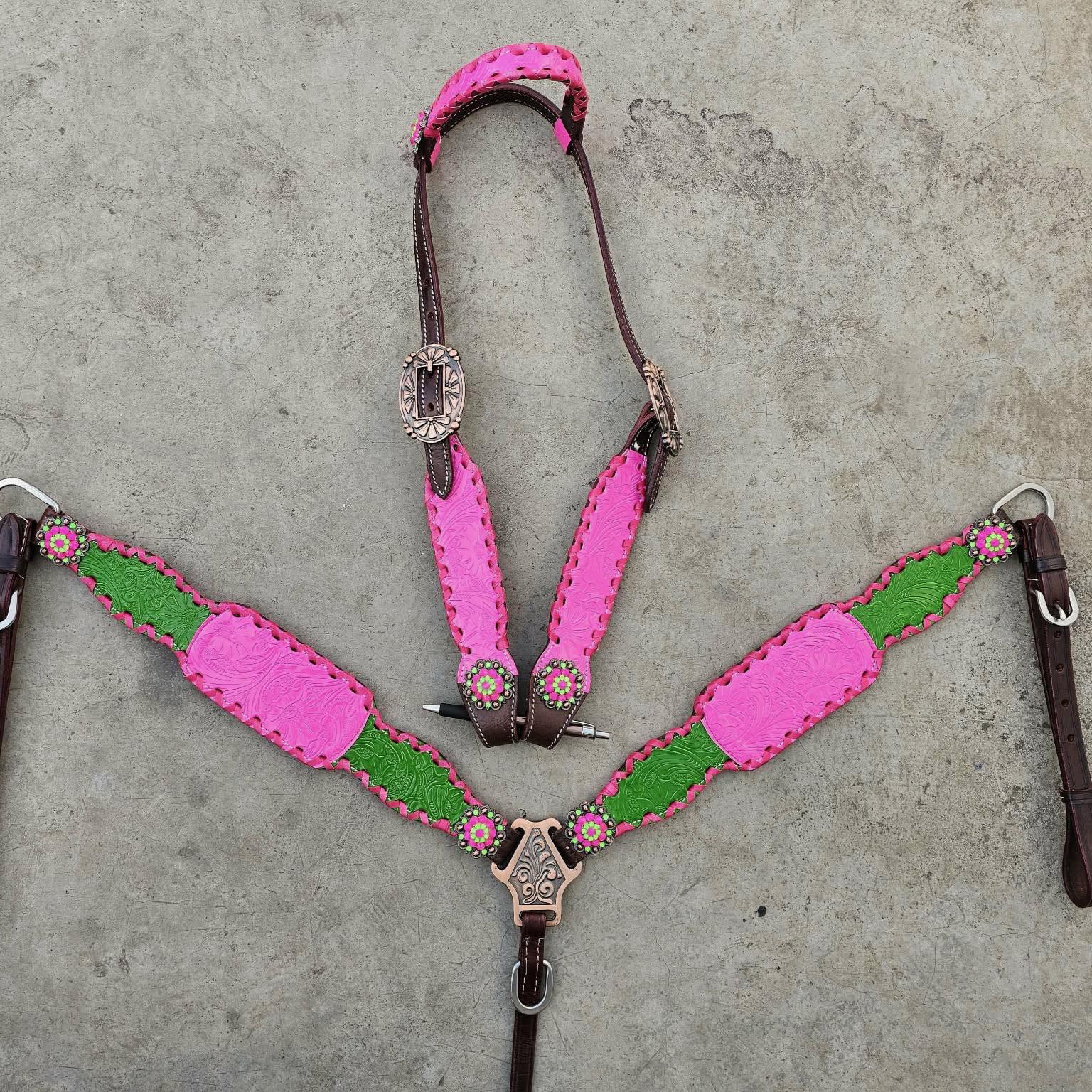 Western Horse Tack Set | Made to Order | Pink& Green