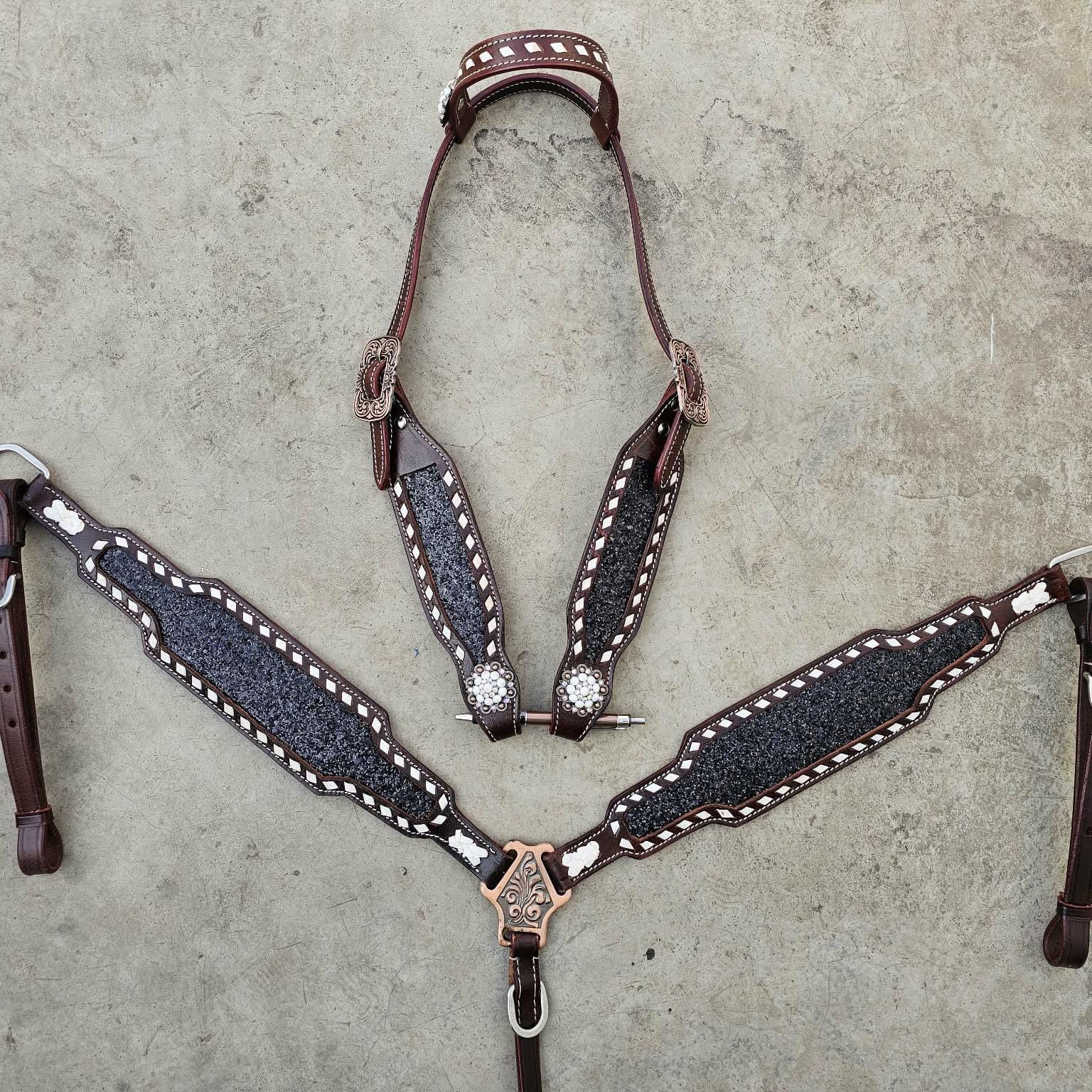 Western Horse Tack Set | Made to Order | Black Accent with Dark Oil Leather