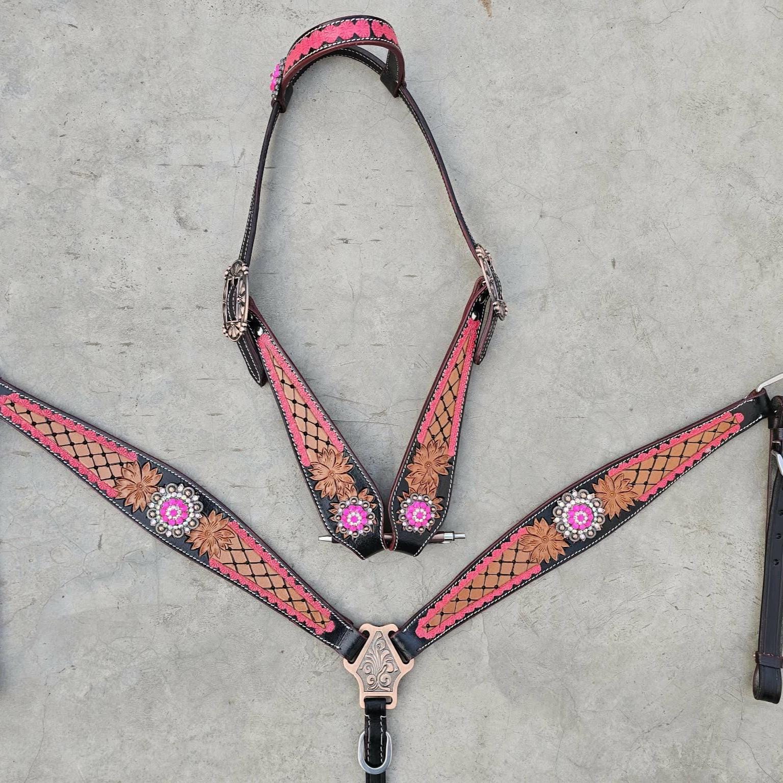 Western Horse Tack Set | Made to Order | Dark oil with light oil tooling