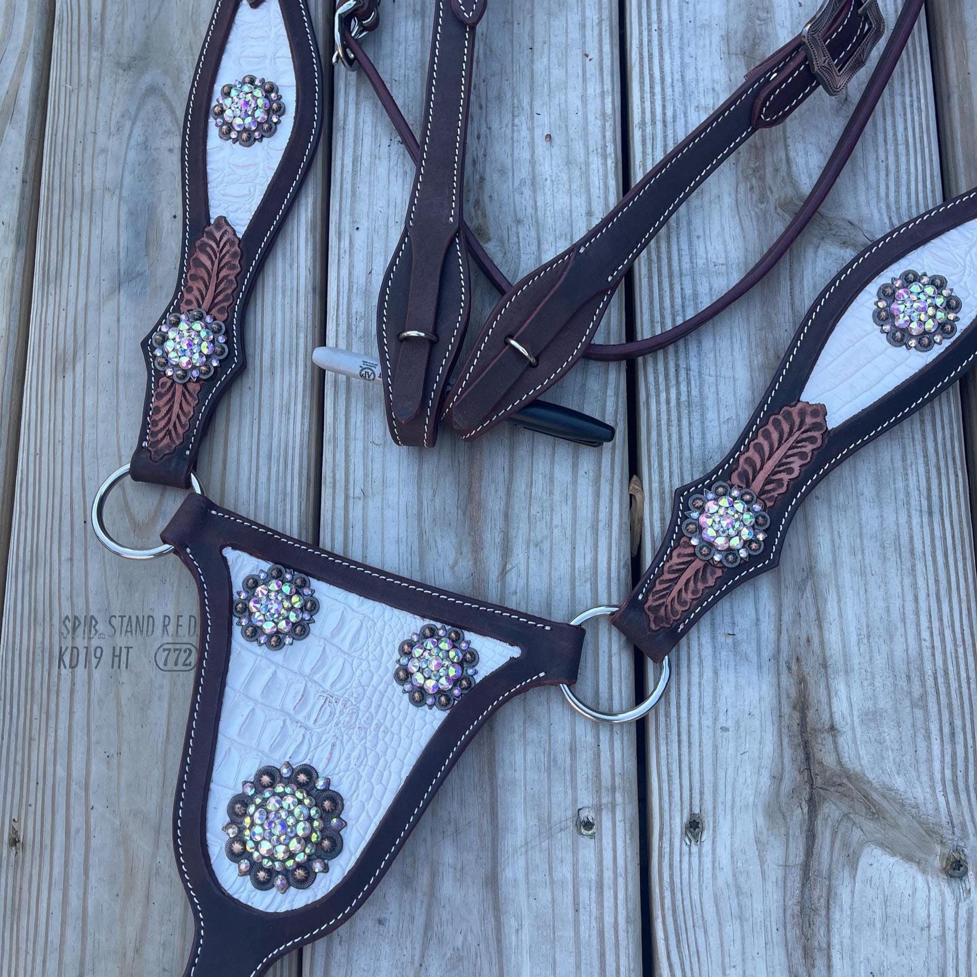 Leather Horse Tack Set, Browband Headstall, Breast Collar, Western Show, Bling (BHT011)
