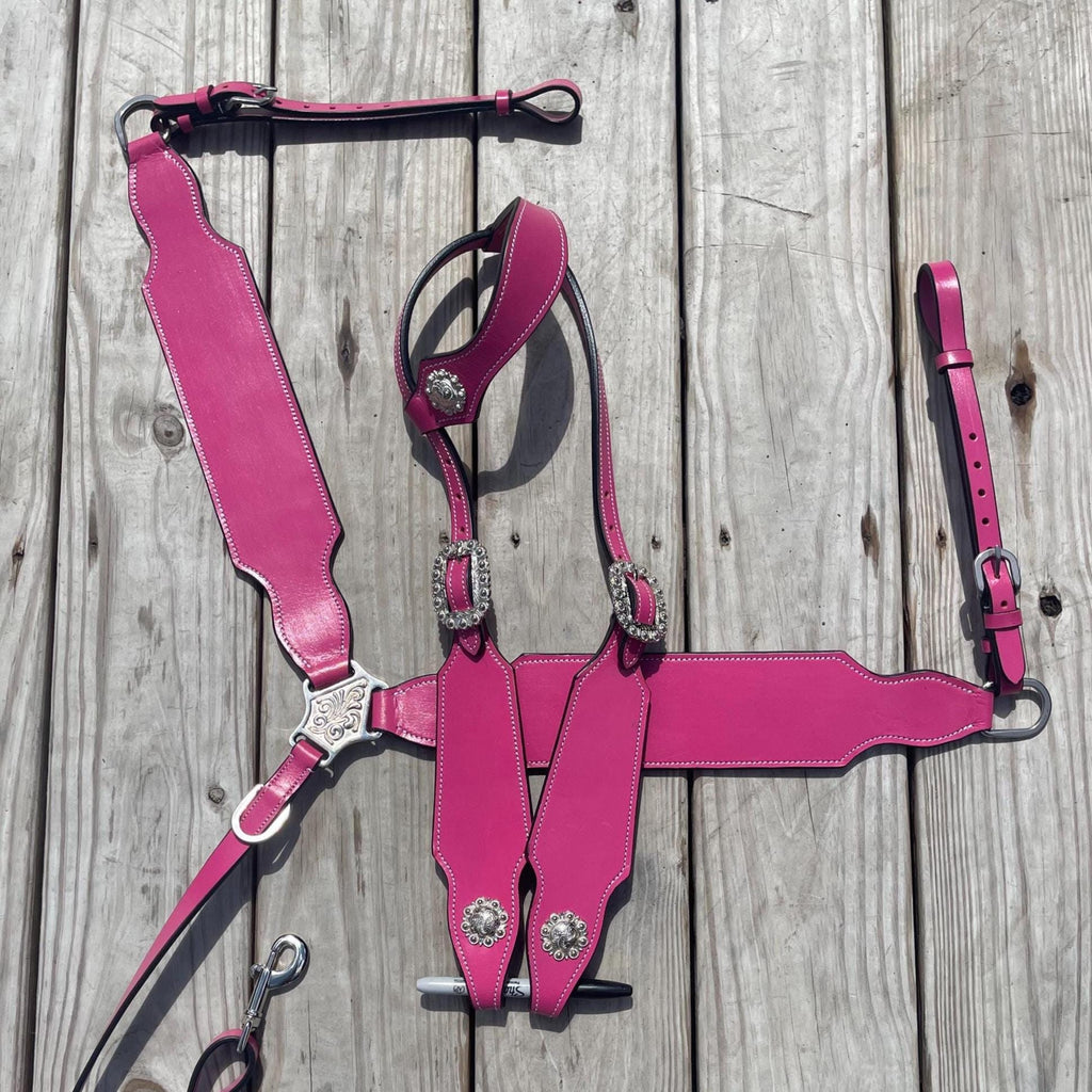 Hot Pink Western Tack Set | Barrel Racing Headstall, Breast Collar (BHT091)