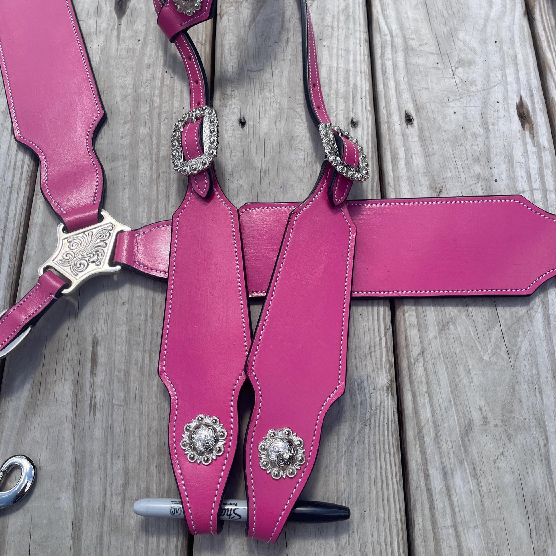 Hot Pink Western Tack Set | Barrel Racing Headstall, Breast Collar (BHT091)