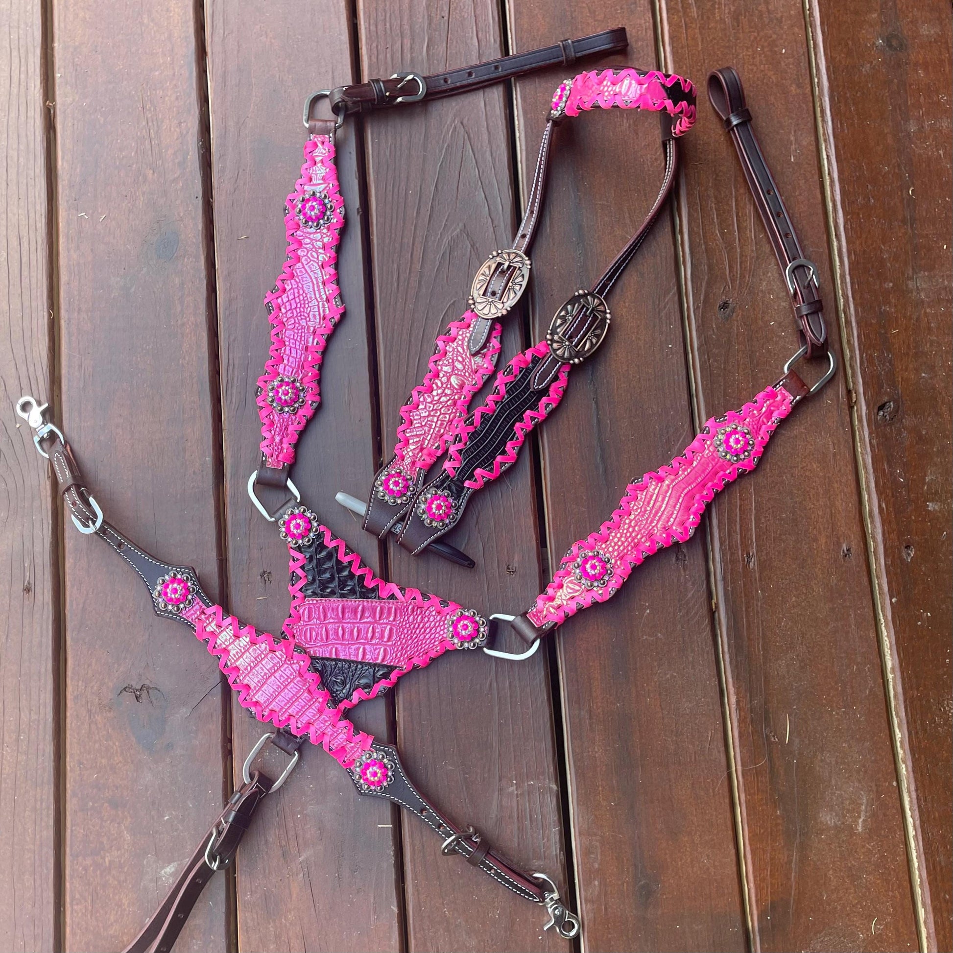 Black and pink with pink alligator tack set | Made to Order