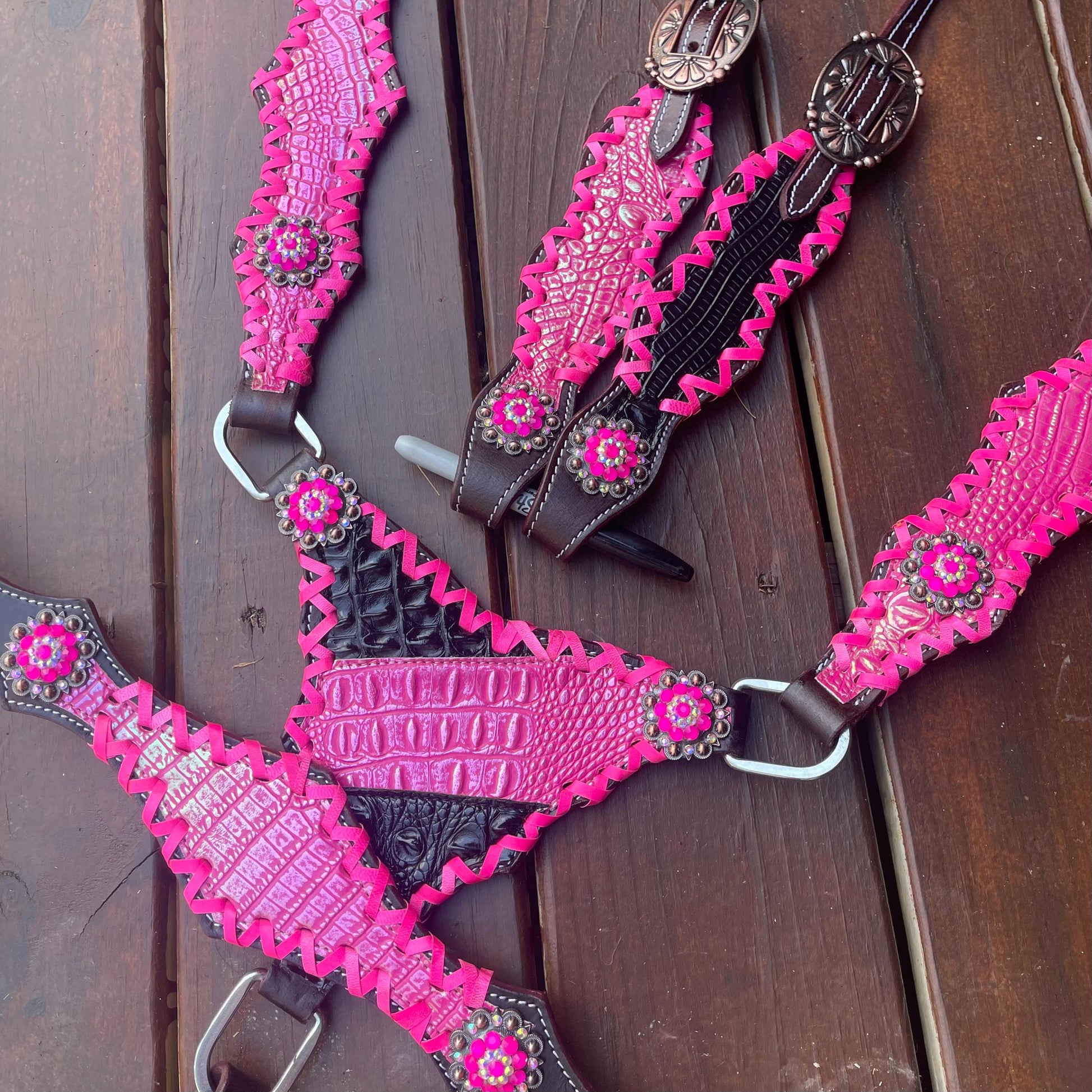 Black and pink with pink alligator tack set | Made to Order