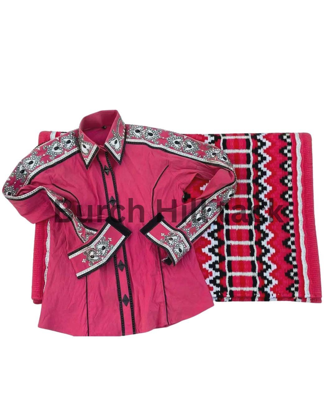 Western Show Shirt + show pad , Rhinestone Embellished, Made to Order| Pink& Black