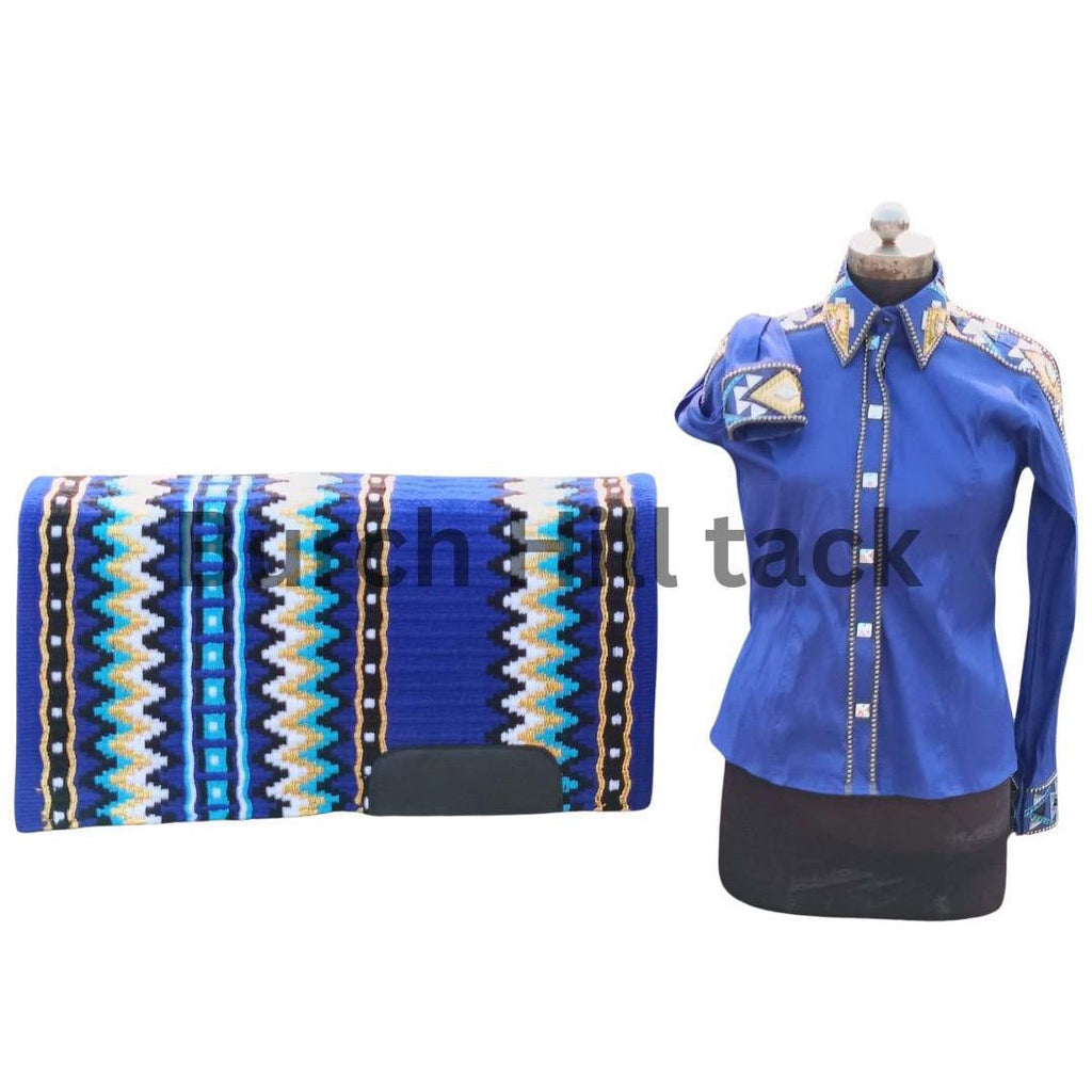 Western Show Shirt + show pad , Rhinestone Embellished, Made to Order| navy& Gold