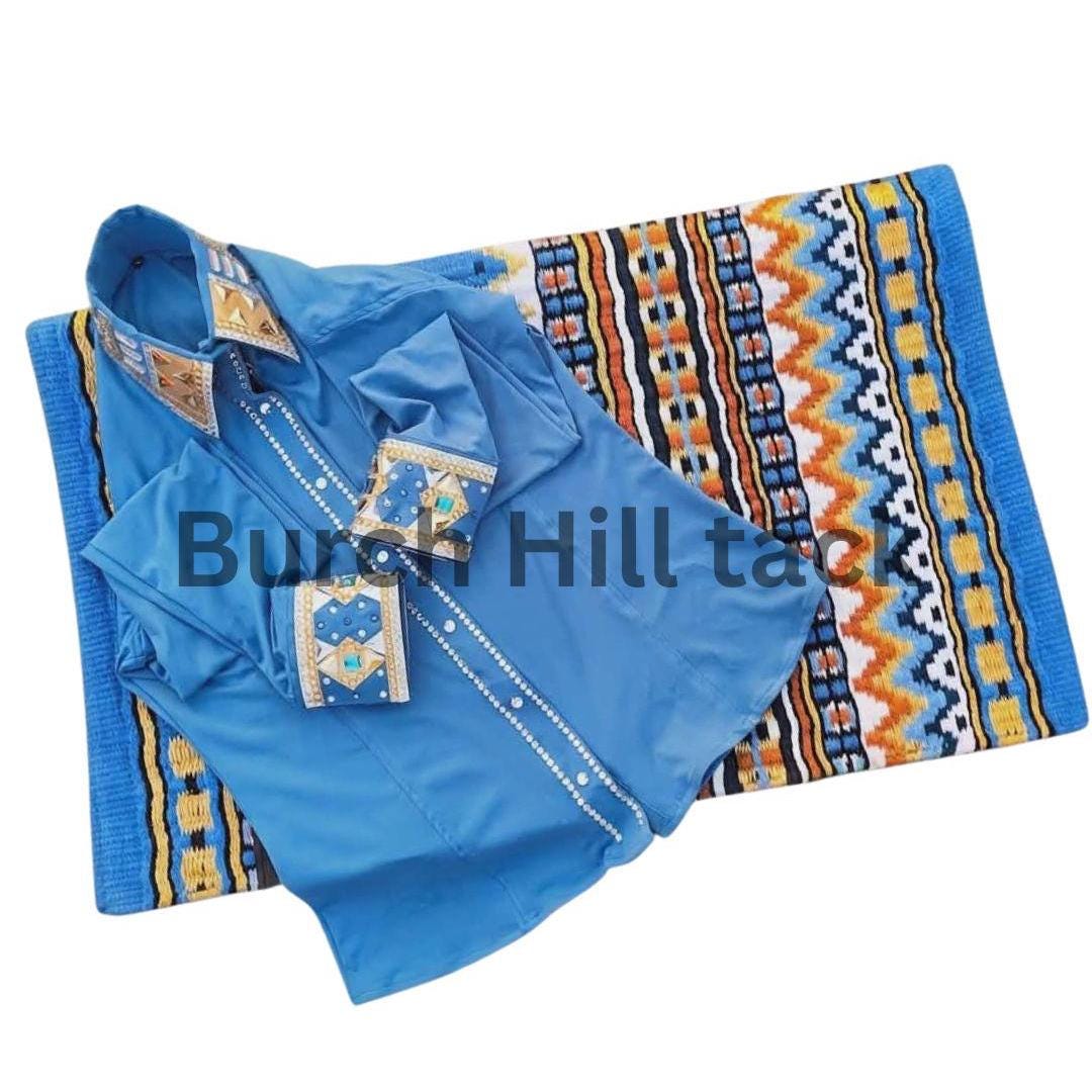 Western Show Shirt + show pad , Rhinestone Embellished, Made to Order| Turquoise& orange