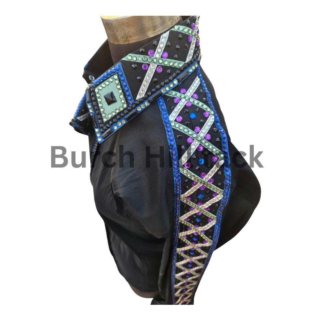 Western Show Shirt + show pad , Rhinestone Embellished, Made to Order| Black& Turquoise