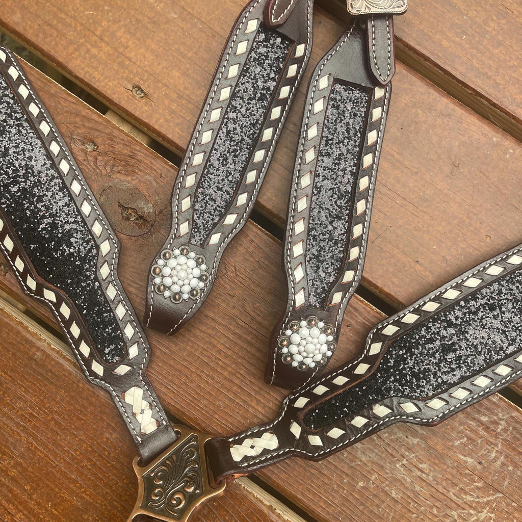 Western Horse Tack Set Black Accent with Dark Oil Leather (BHT072)