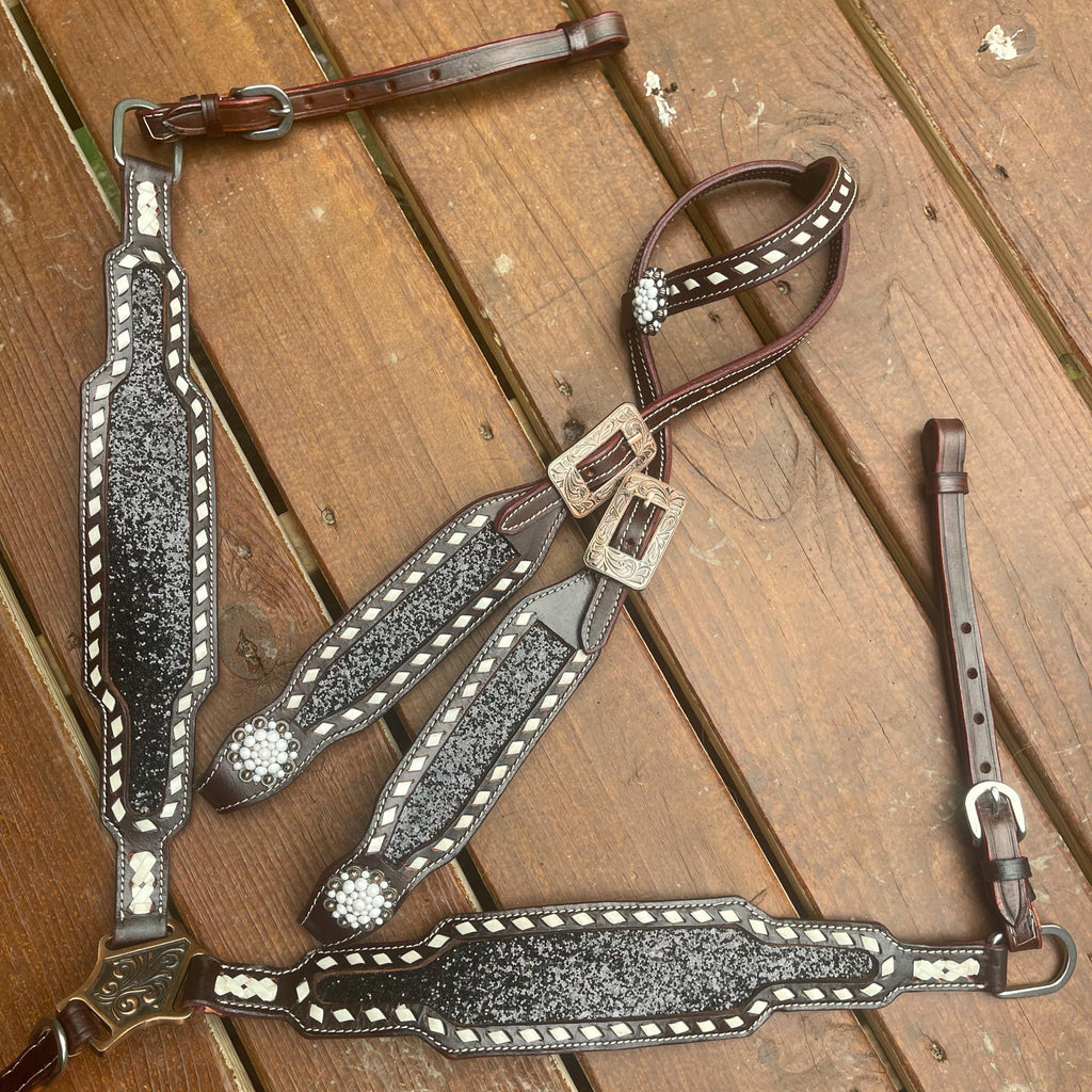 Western Horse Tack Set Black Accent with Dark Oil Leather (BHT072)