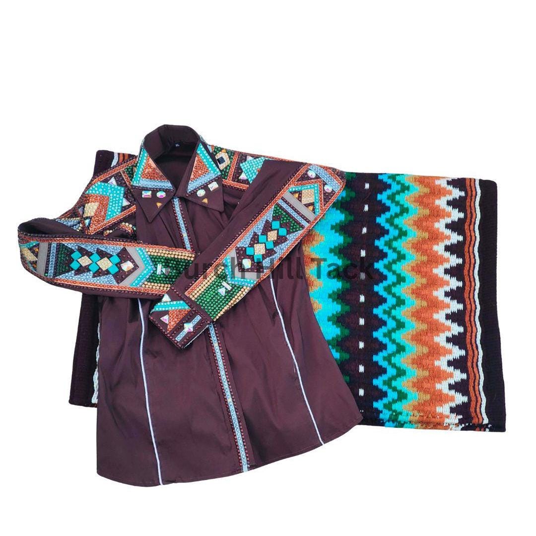 Western Show Shirt + show pad , Rhinestone Embellished, Made to Order|Brown