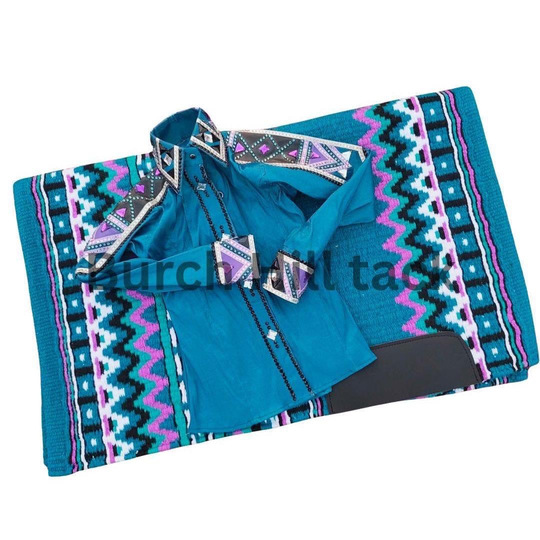 Western Show Shirt + show pad , Rhinestone Embellished, Made to Order| Blue& Pink