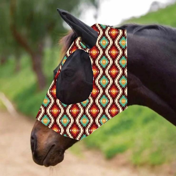 Lycra Fly Mask for Horses Red Aztec