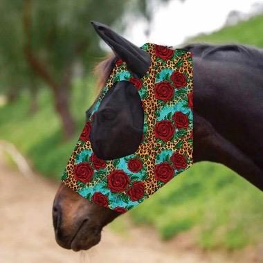 Lycra Fly Mask for Horses Cheetah Rose