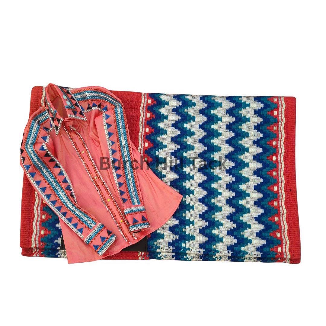 Western Show Shirt + show pad , Rhinestone Embellished, Made to Order| Pink& Blue