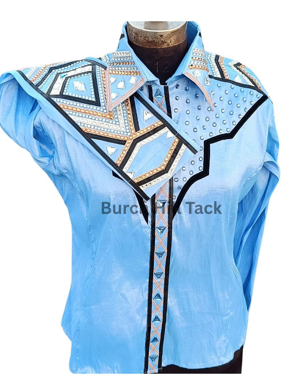 Western Show Shirt + show pad , Rhinestone Embellished, Made to Order| Turquoise& Gold