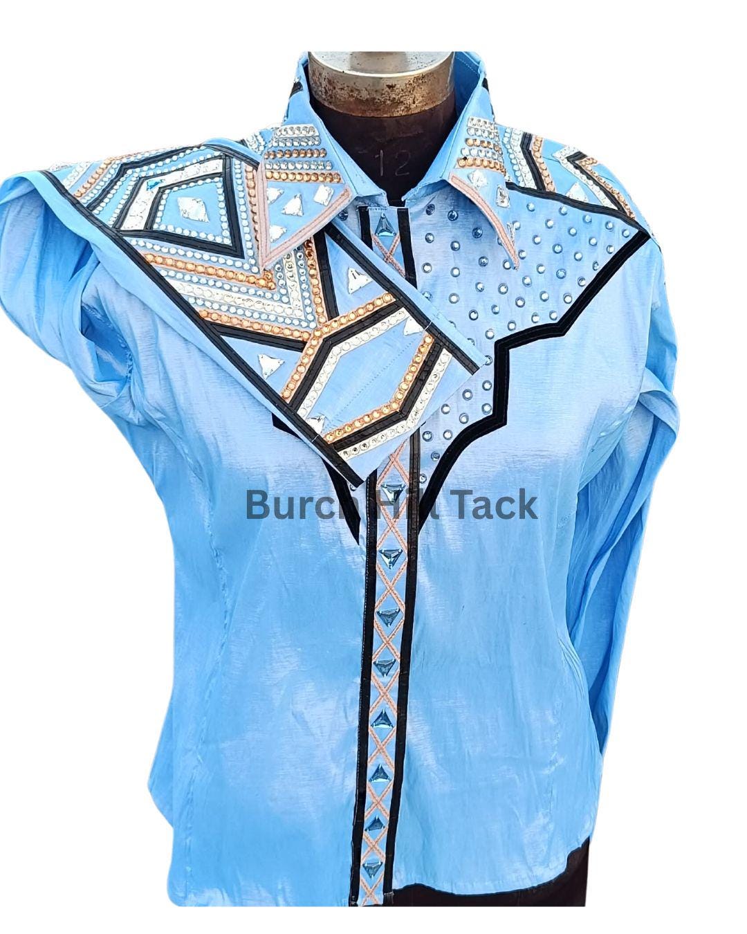 Western Show Shirt + show pad , Rhinestone Embellished, Made to Order| Turquoise& Gold