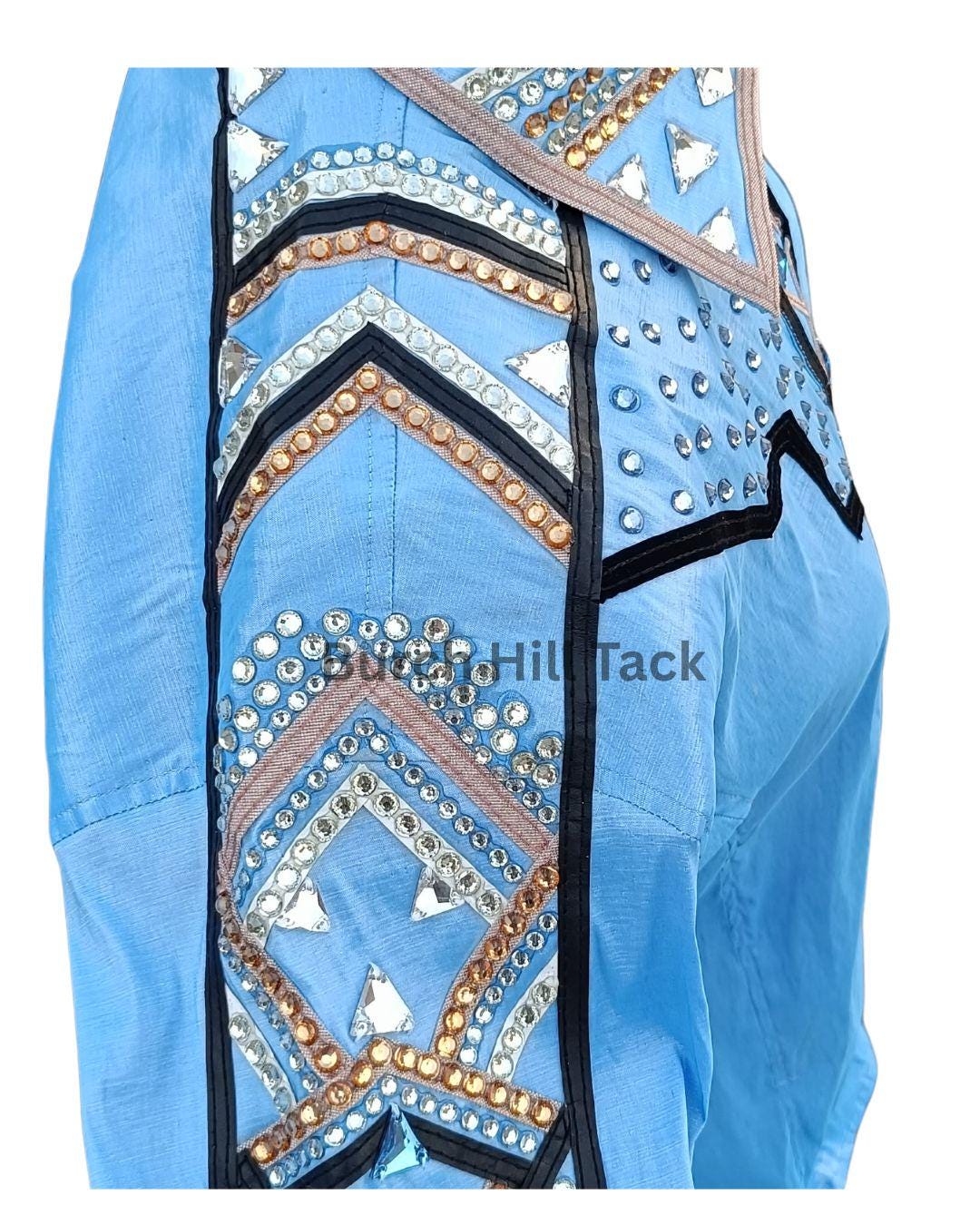 Western Show Shirt + show pad , Rhinestone Embellished, Made to Order| Turquoise& Gold