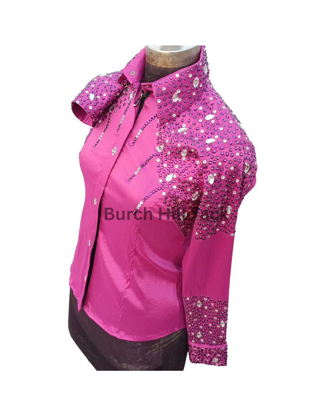 Western Show Shirt + show pad , Rhinestone Embellished, Made to Order| Pink& white