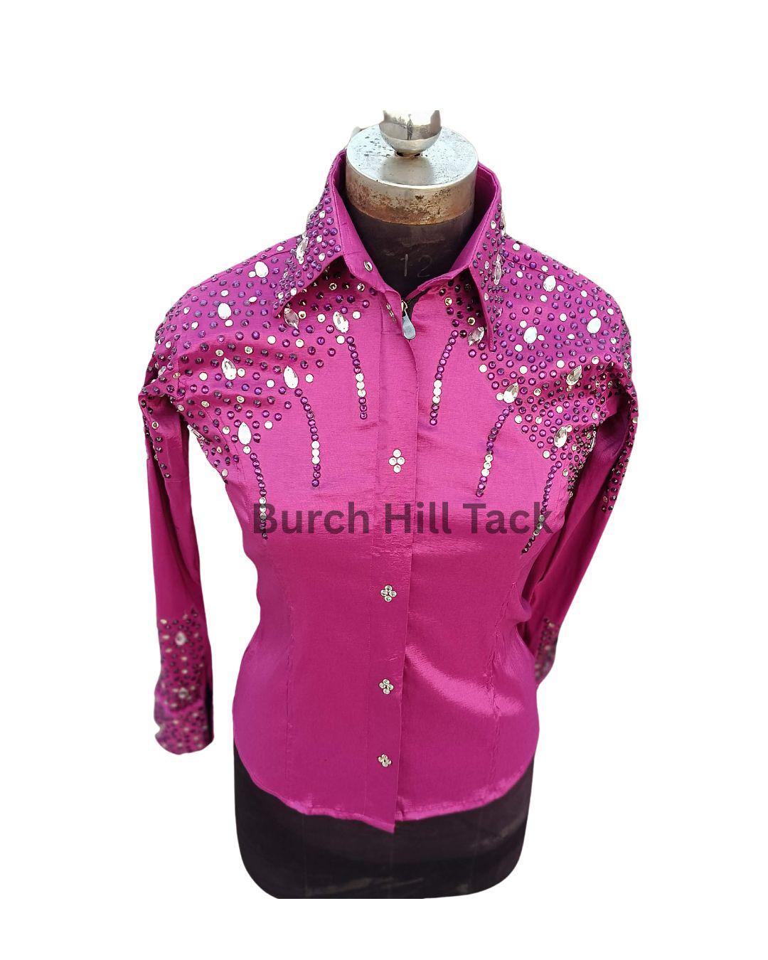 Western Show Shirt + show pad , Rhinestone Embellished, Made to Order| Pink& white