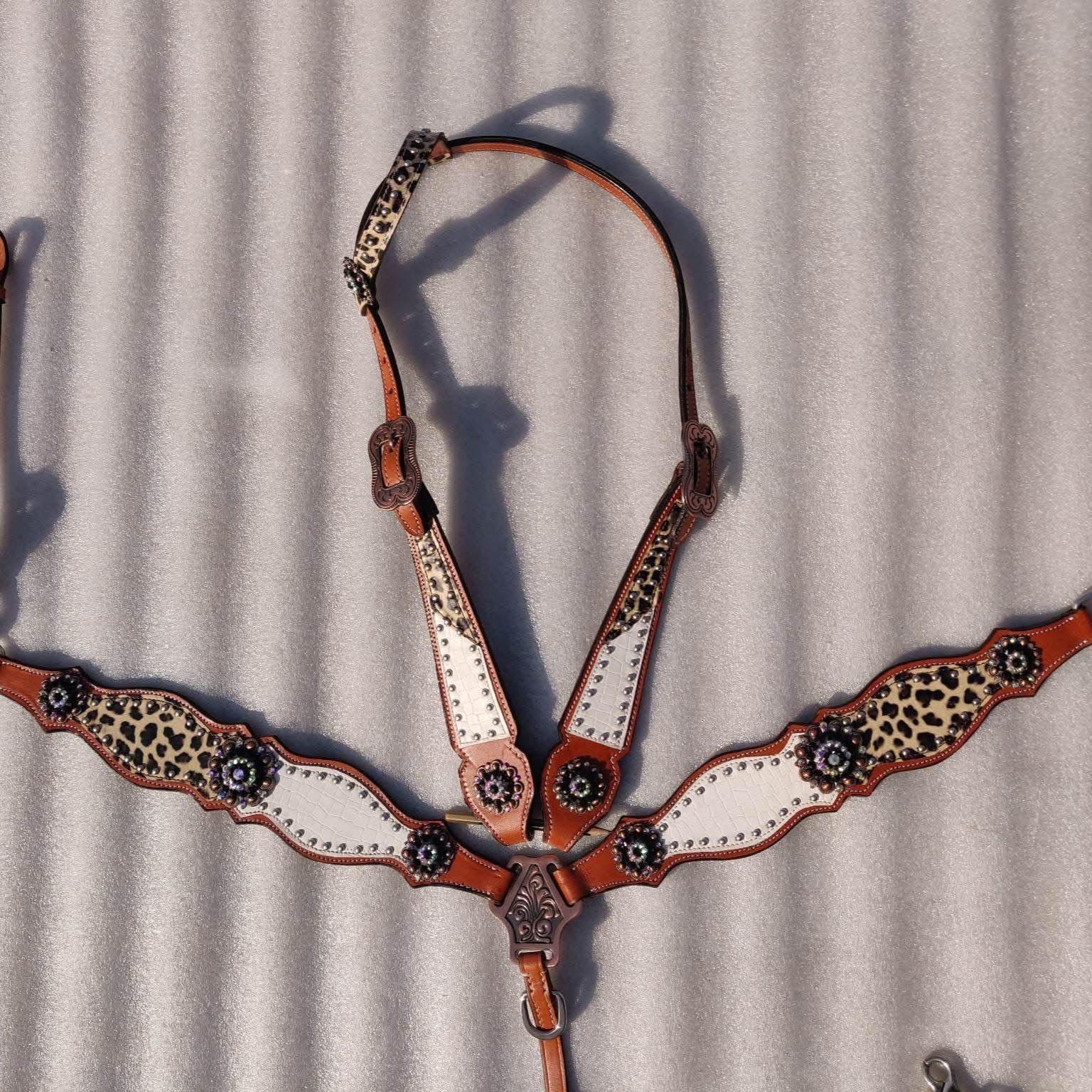 white and cheetah western barrel racing tack set | Made to Order
