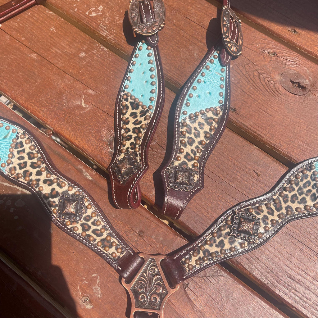 Western Horse Tack Set | Turquoise & Cheetah Print