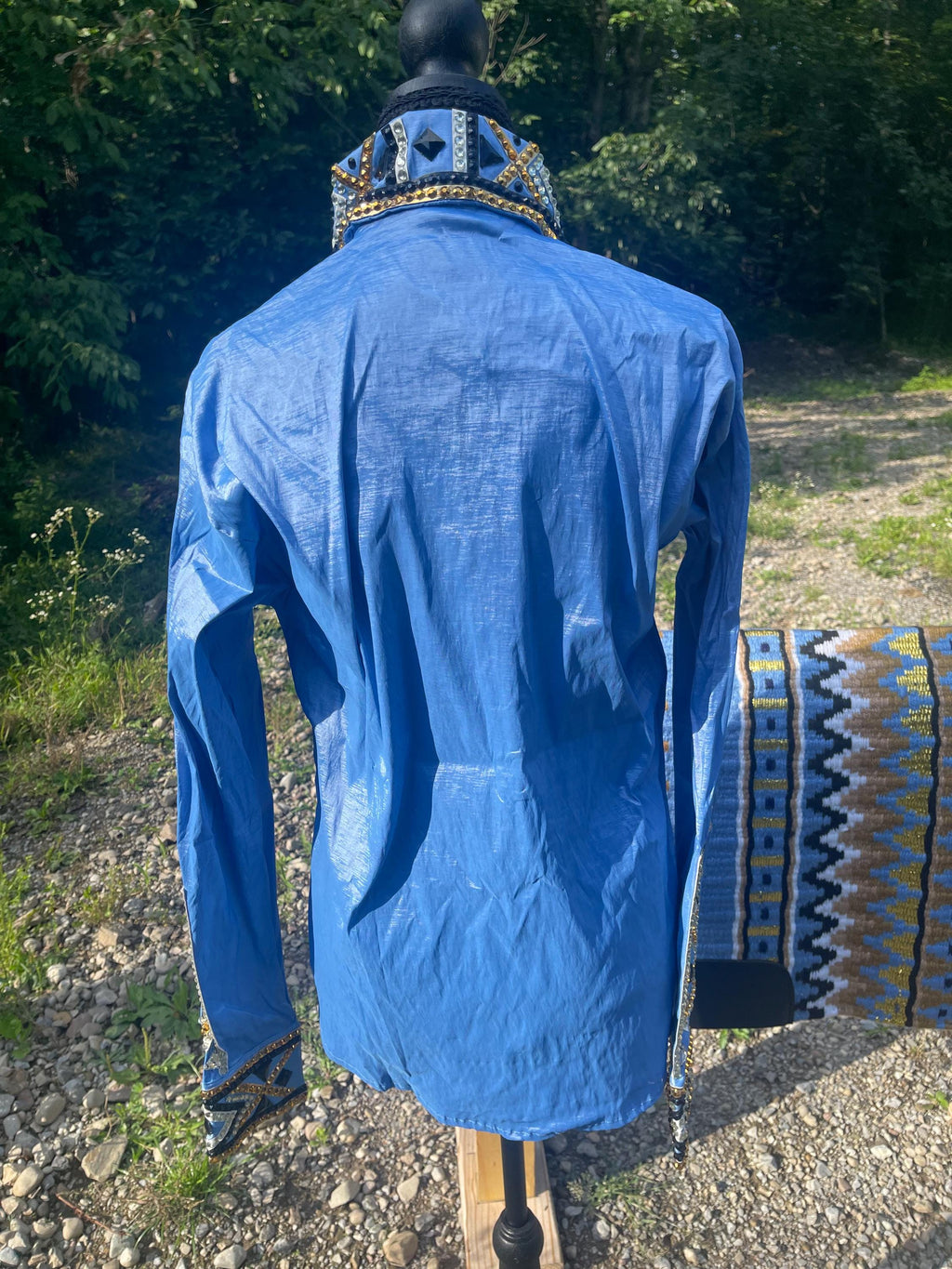 Western Show Shirt + show pad , Rhinestone Embellished, Made to Order| Blue& gold
