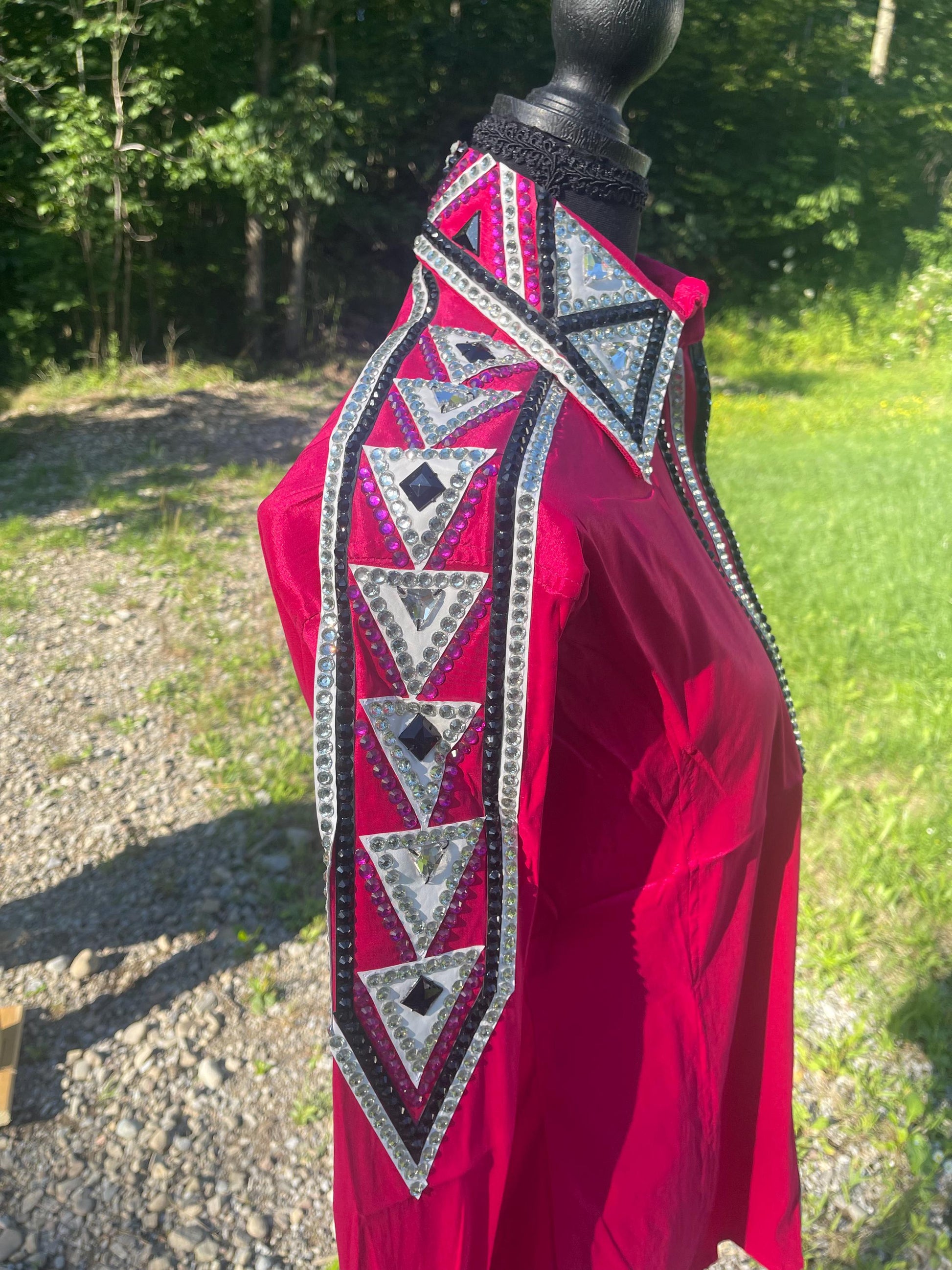 Western Show Shirt + show pad , Rhinestone Embellished, Made to Order| Pink& Black