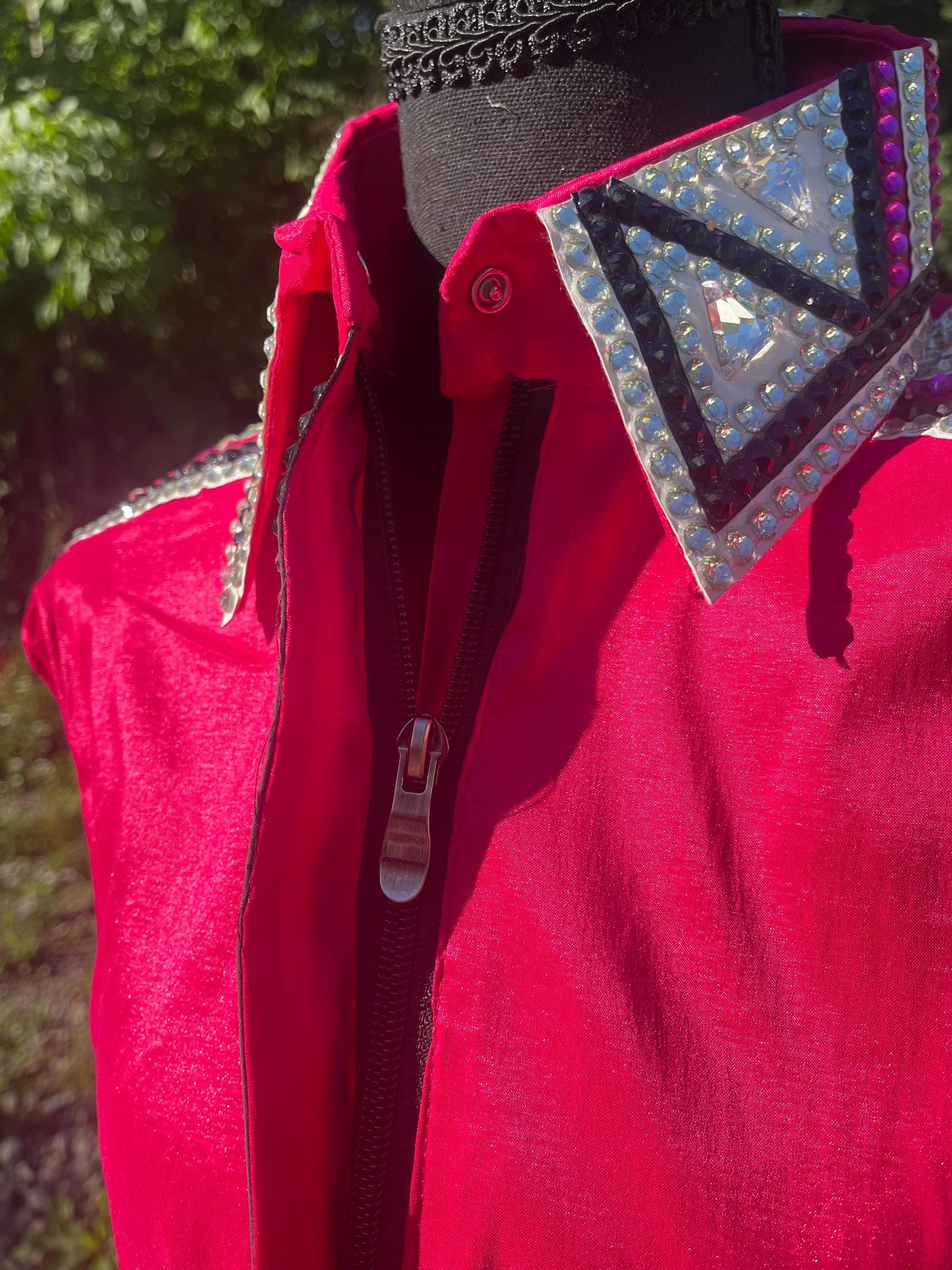 Western Show Shirt + show pad , Rhinestone Embellished, Made to Order| Pink& Black