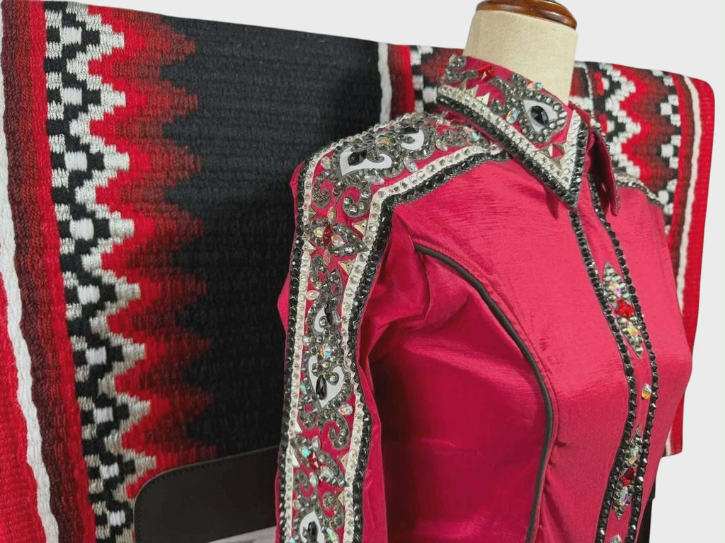 Western Show Shirt + show pad , Rhinestone Embellished, Made to Order| Red& Black