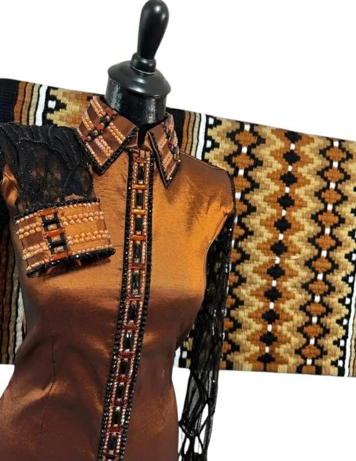Western Show Shirt + show pad , Rhinestone Embellished, Made to Order| burnt orange