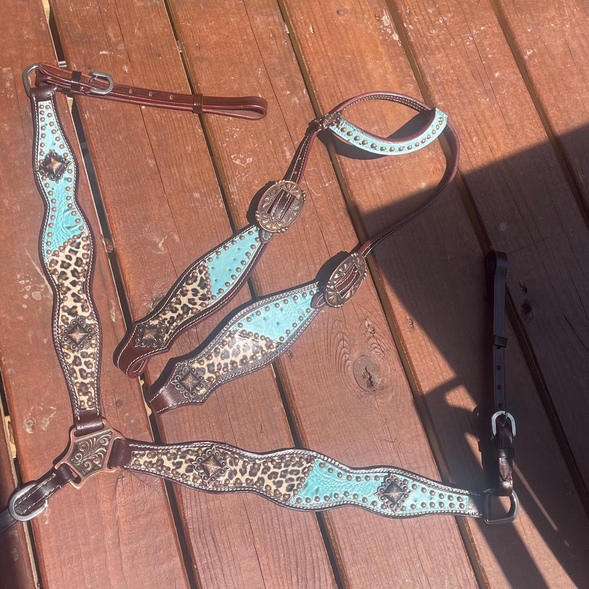 Western Horse Tack Set | Turquoise & Cheetah Print