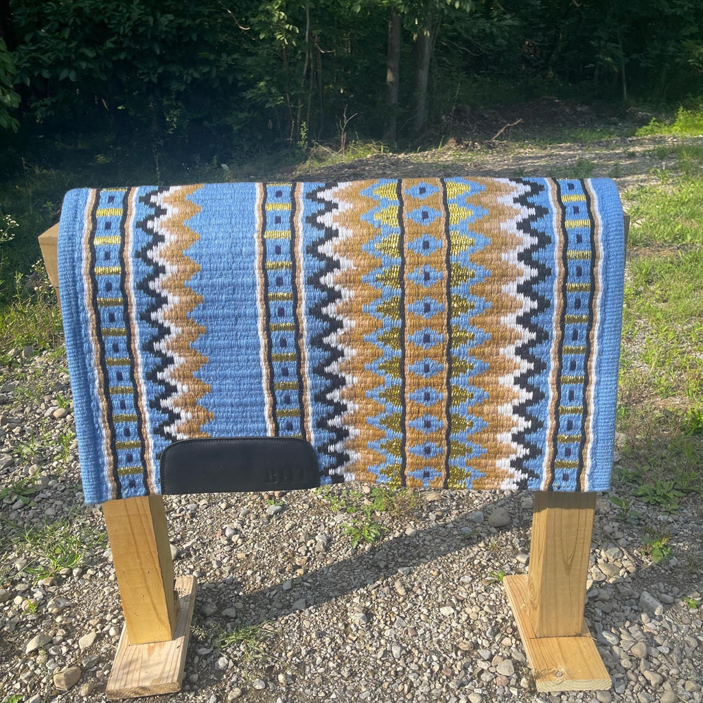Ready to Ship Western Show Shirt + show pad , Rhinestone Embellished| Blue& gold