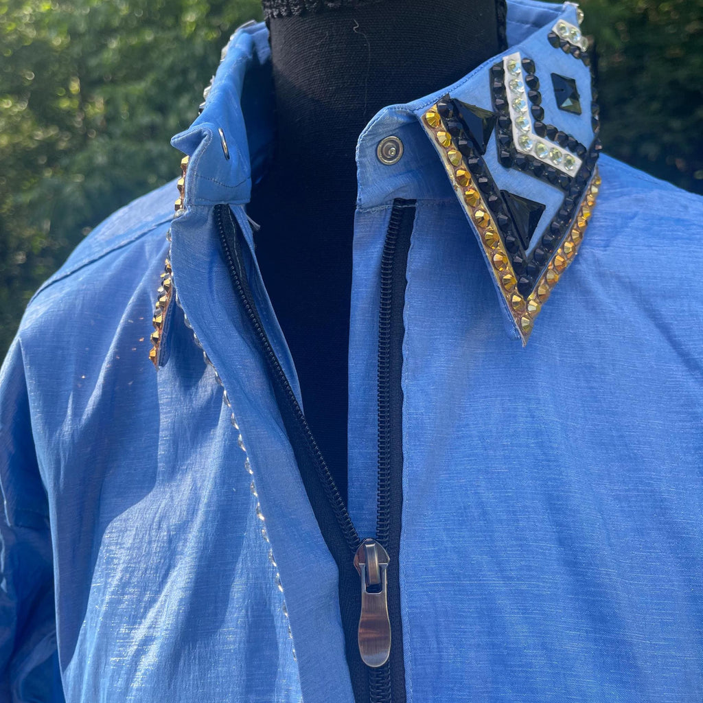 Ready to Ship Western Show Shirt + show pad , Rhinestone Embellished| Blue& gold