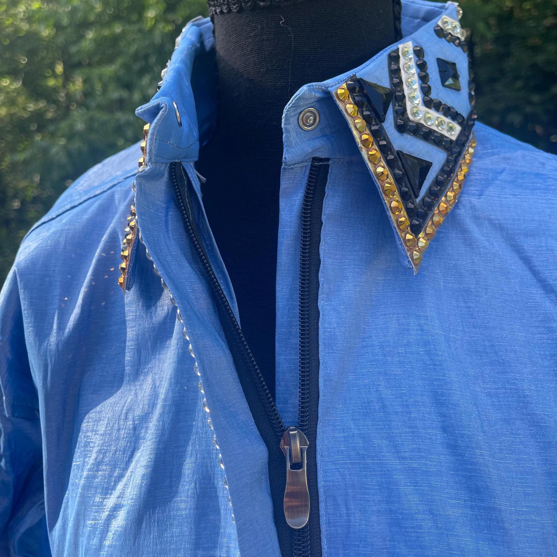 Ready to Ship Western Show Shirt + show pad , Rhinestone Embellished| Blue& gold