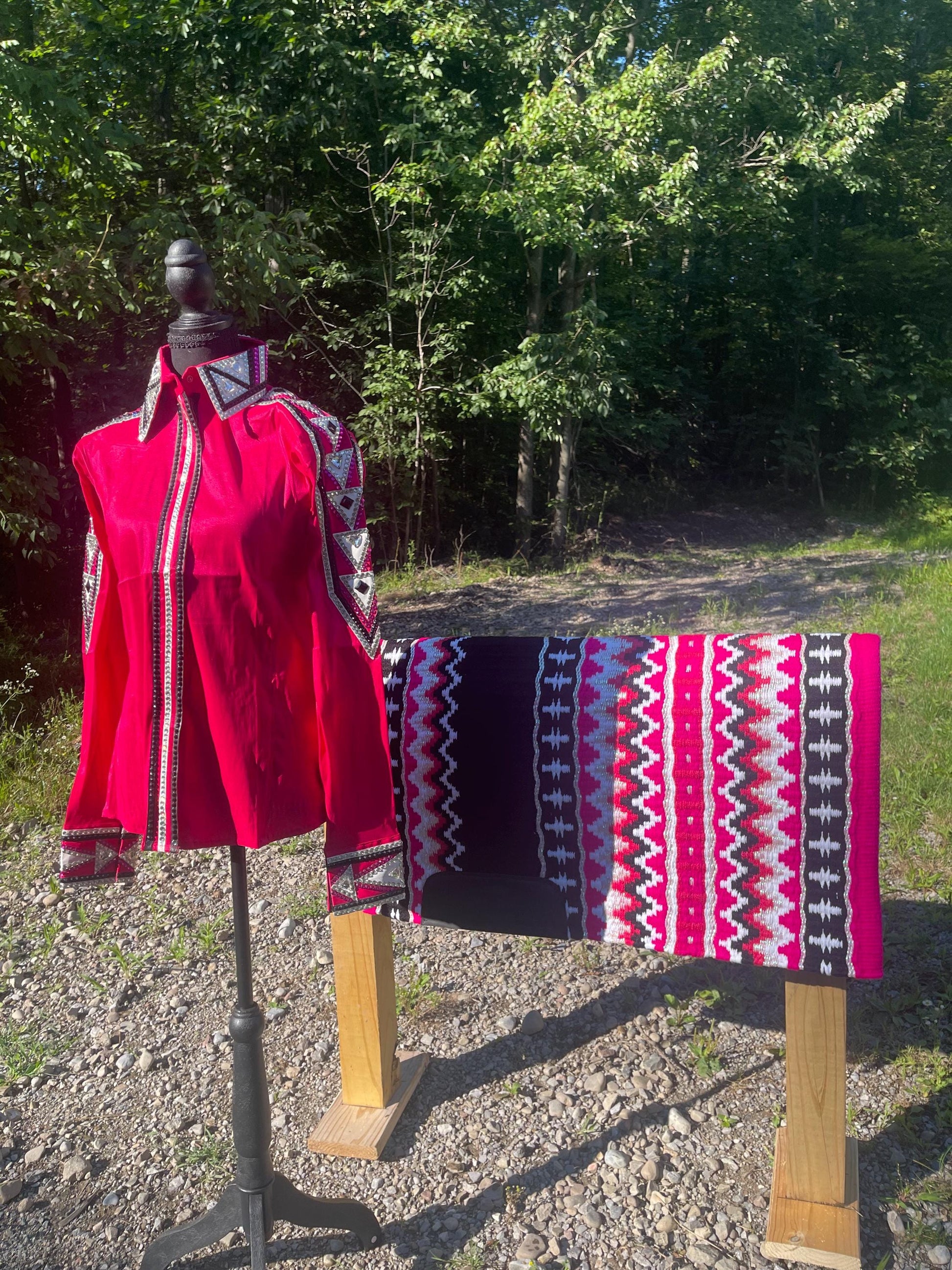 Western Show Shirt + show pad , Rhinestone Embellished, Made to Order| Pink& Black