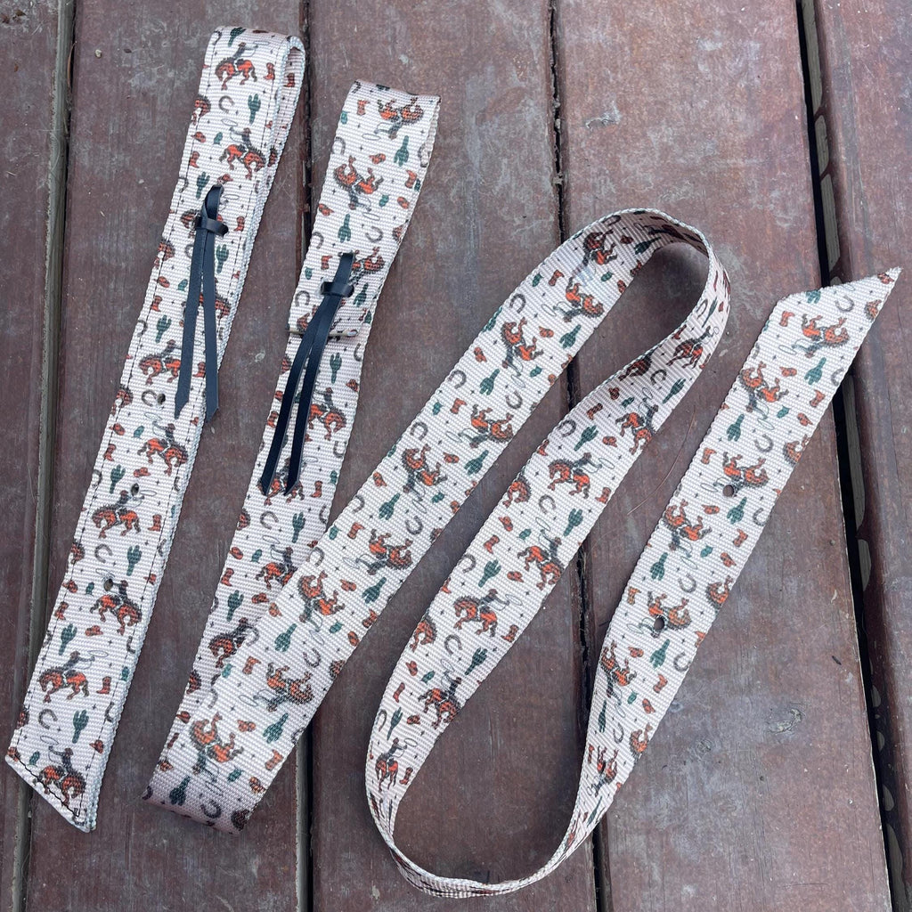 Latigo & Off Billet Set - Bucking Horse+ Cactus