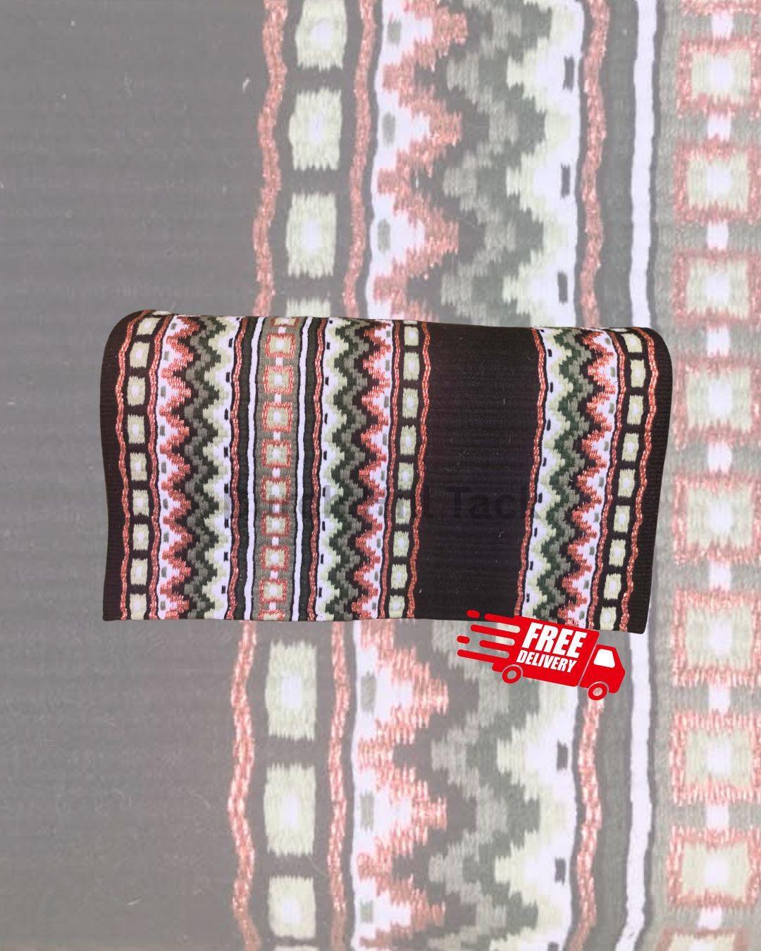 Western Show Saddle Pad | Dark Brown, Pink, Green, White Pattern | Made to Order (BHT-SP009)