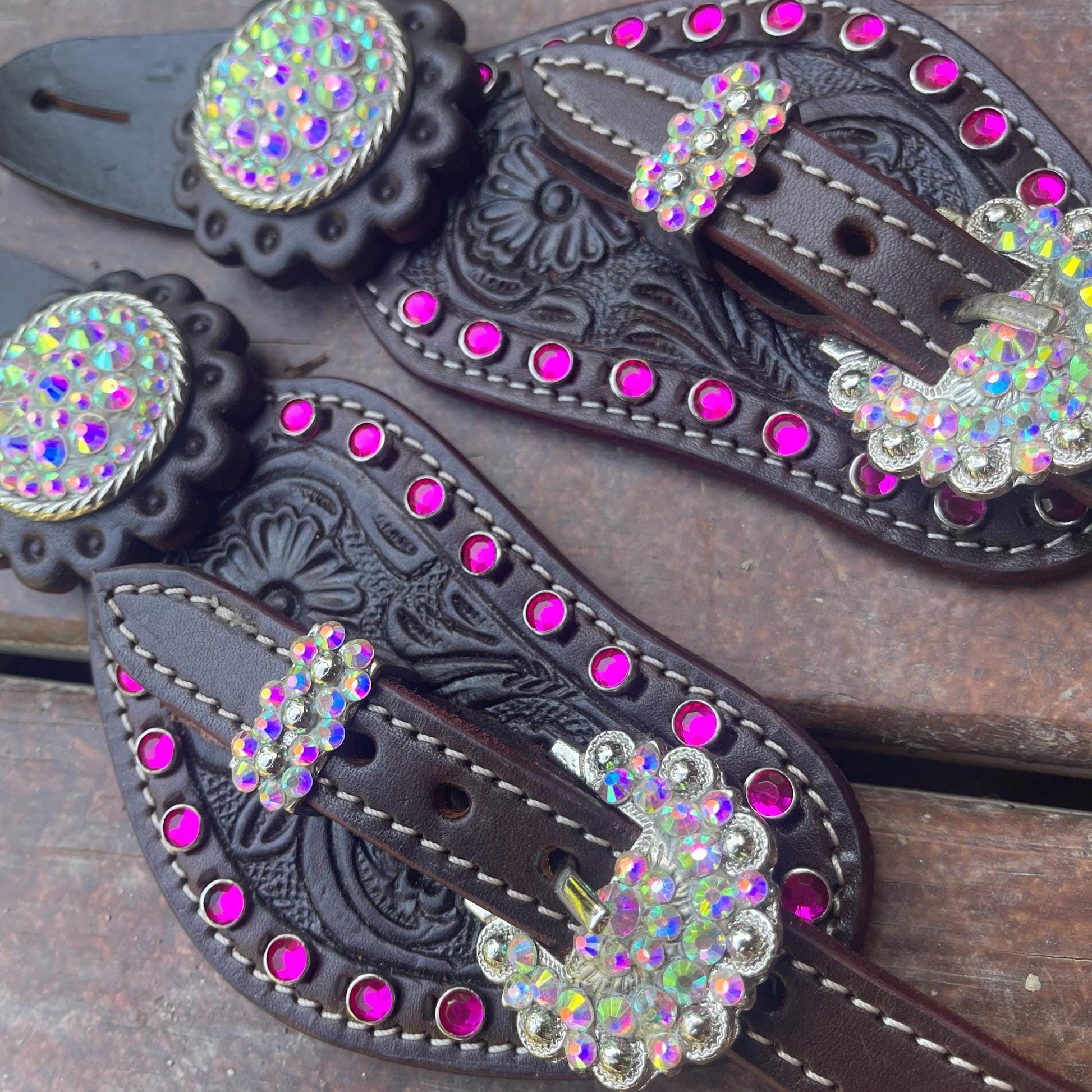 Womens Western Bling Spur Straps | Leather Rhinestone Cowgirl Boot Accessories