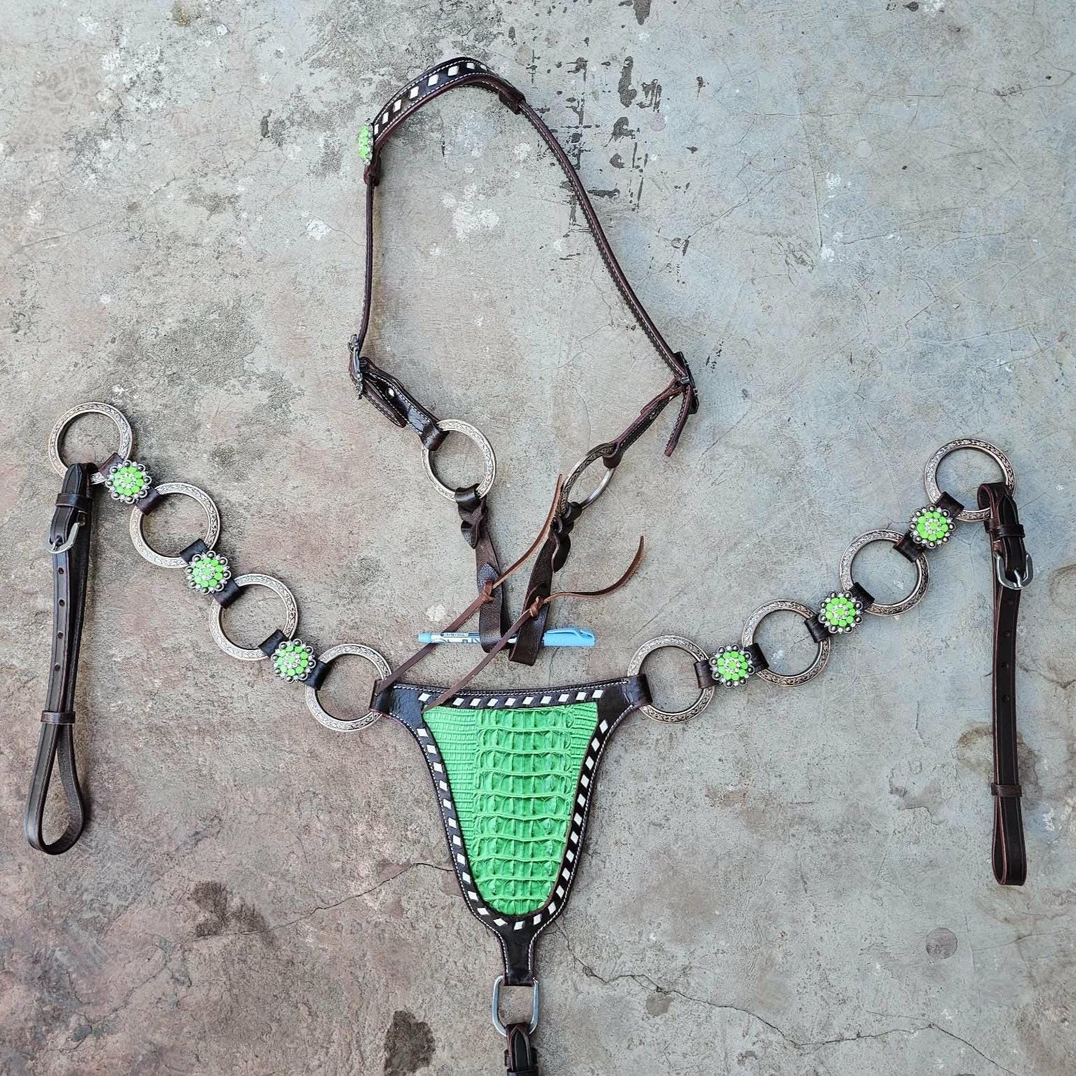 Western Horse Tack Set | Green Ring Set | Made to Order (BHT113)