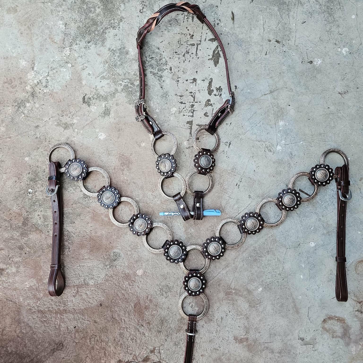 Western Horse Tack Set | Silver Concho Ring Set | Made to Order (BHT115)