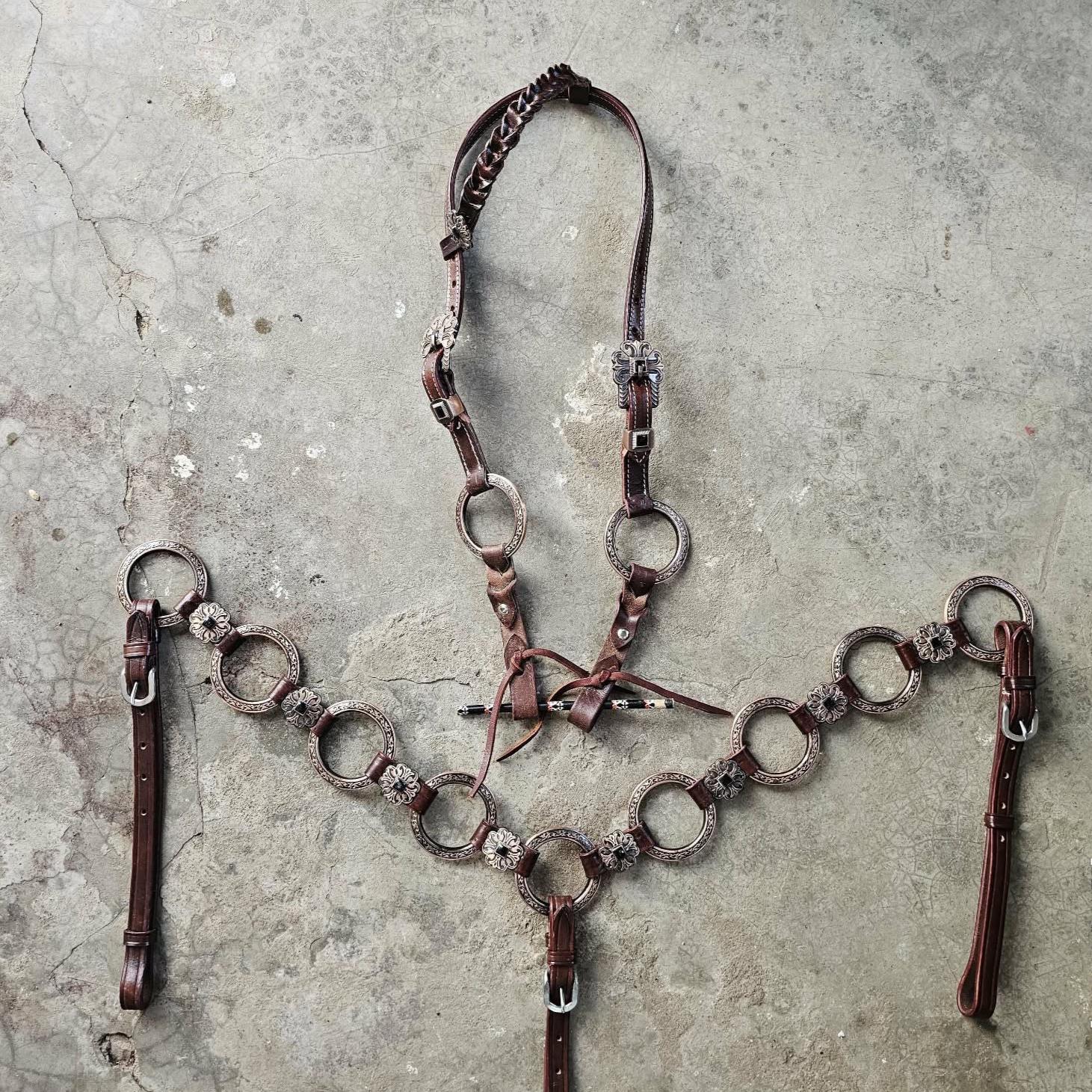 Western Horse Tack Set | Black Concho Ring Set | Made to Order (BHT119)