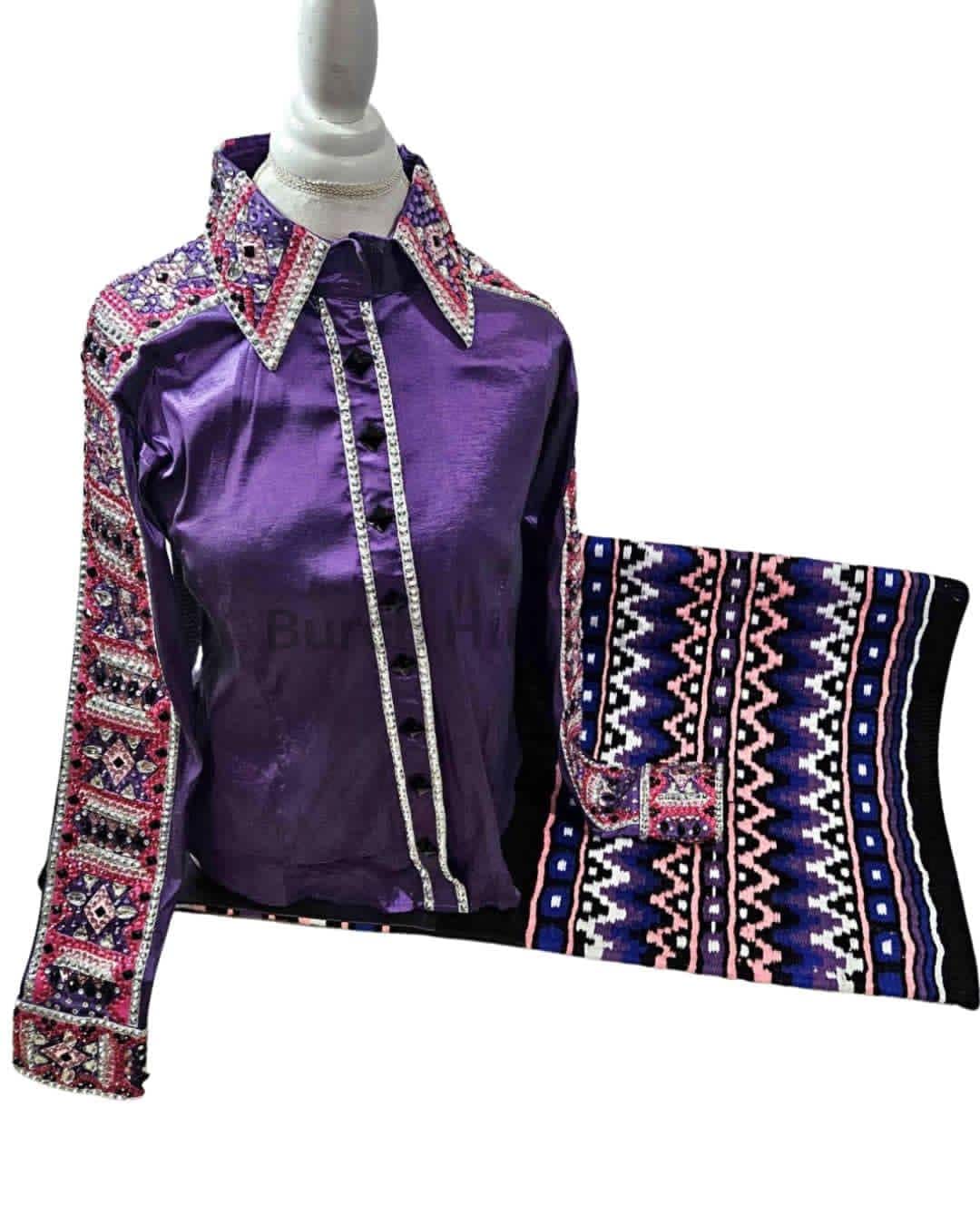 Western Show Shirt + Show Pad, Rhinestone Embellished, Made to Order | Purple, Navy, & Pink (BHT-SP067)