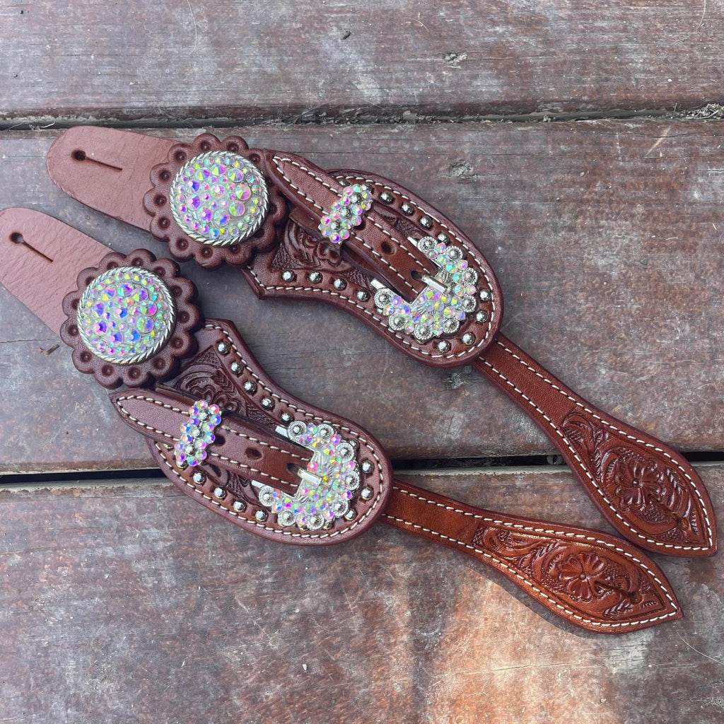Womens Western Bling Spur Straps | Leather Rhinestone Cowgirl Boot Accessories