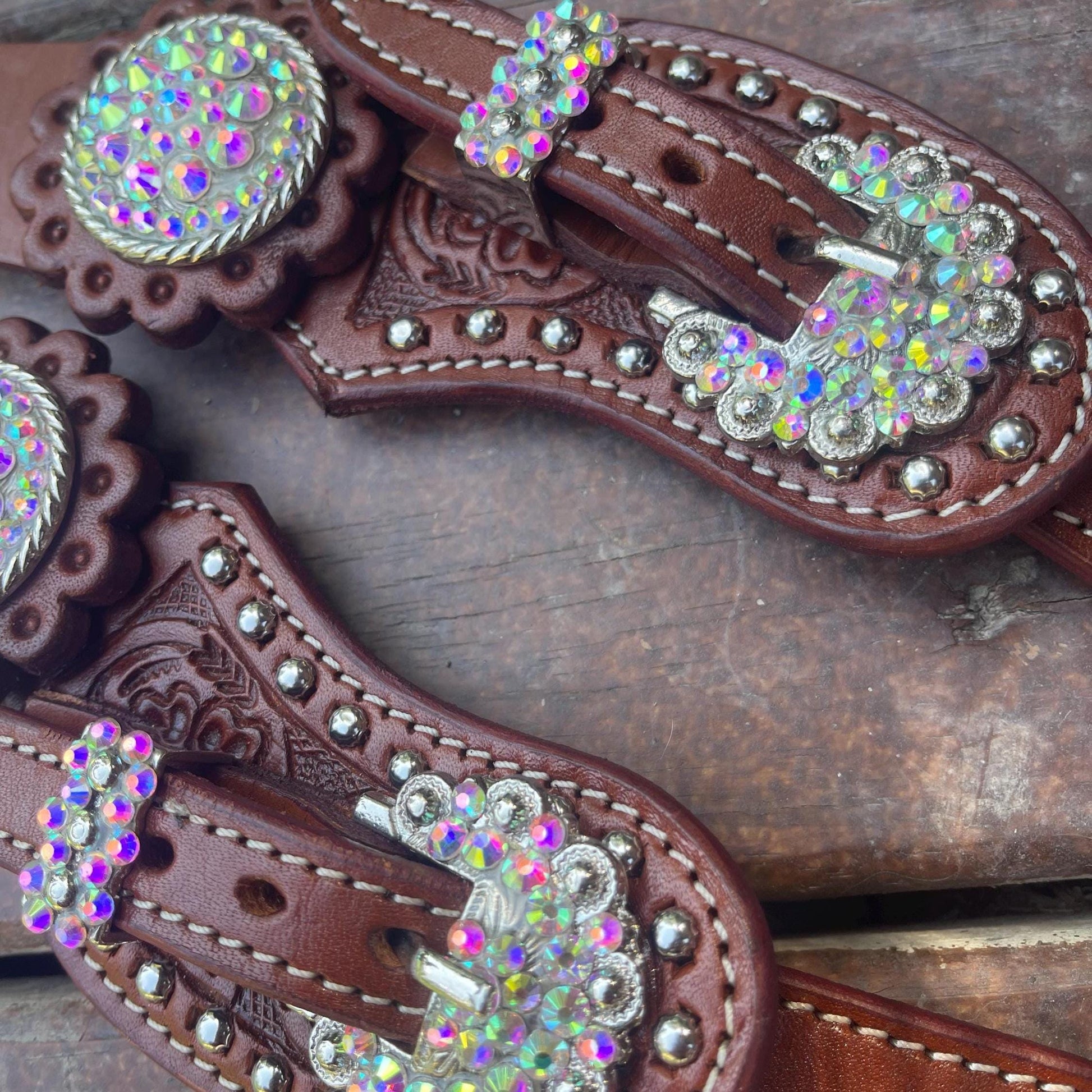 Womens Western Bling Spur Straps | Leather Rhinestone Cowgirl Boot Accessories